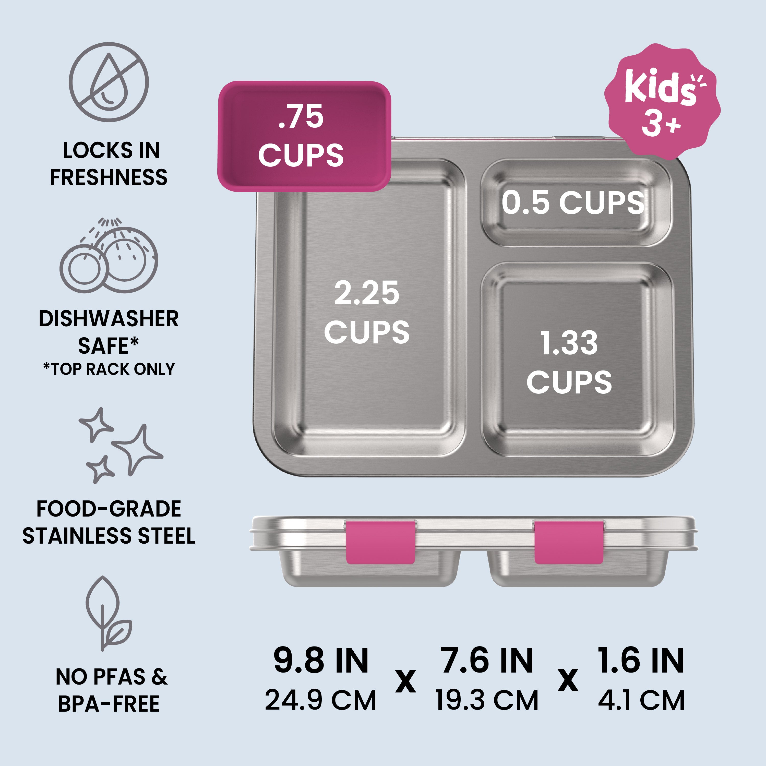 Bentgo Kids Stainless Steel Lunch Box - Fuchsia | Locks In Freshness, Dishwasher Safe (Top Rack Only), Food-Grade Stainless Steel, And No PFAS & BPA-Free