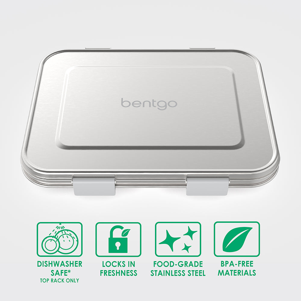 Bentgo® Kids Stainless Steel Lunch Box - Silver | Dishwasher Safe, Locks In Freshness, Food-Grade Stainless Steel, And Made With BPA-Free Materials