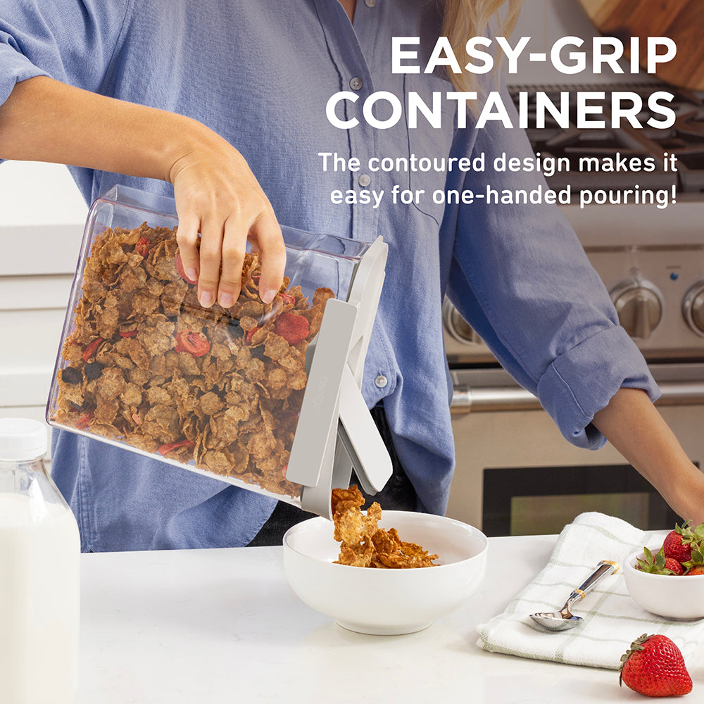 Bentgo® Pantry Airtight Cereal Containers (6-pcs) - White Stone | Easy-Grip Containers - The Contoured Design Makes It Easy For One-Handed Pouring
