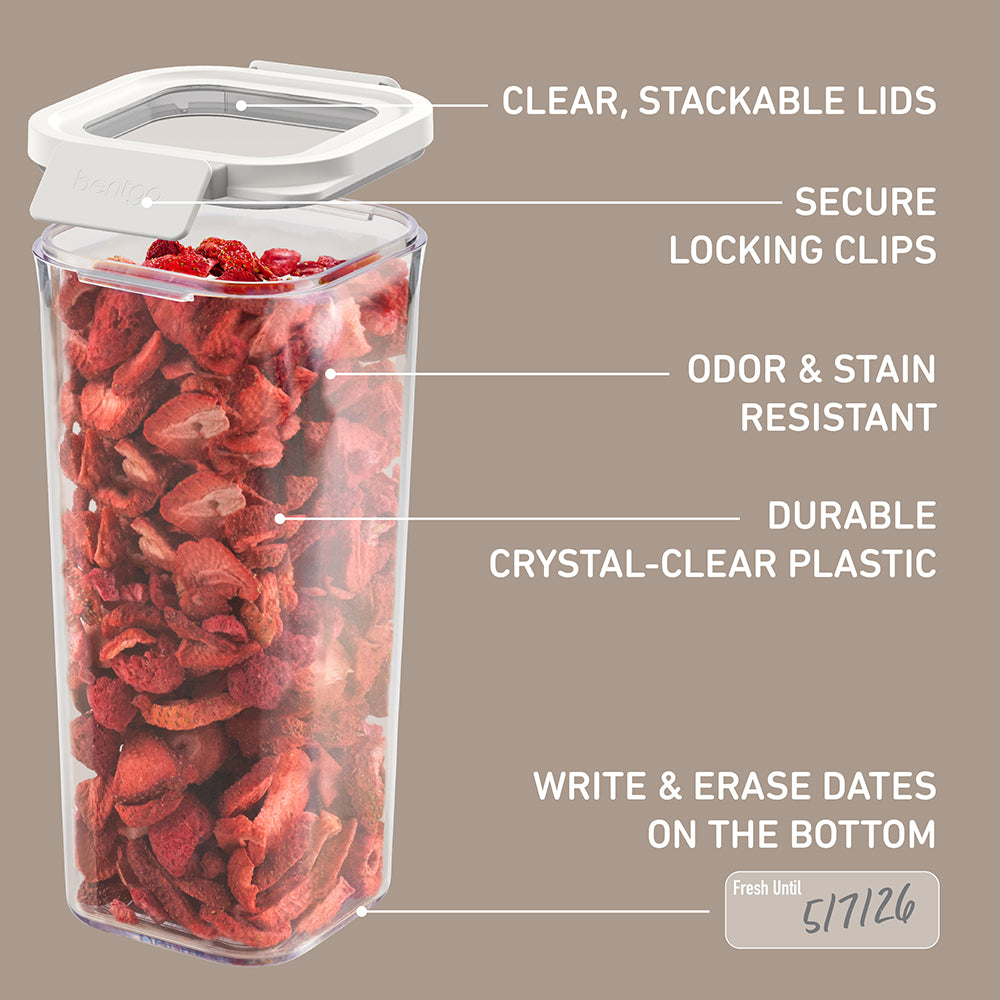 Bentgo® Pantry Airtight Dry Food Storage Containers (10-pcs) - Snow | Features Include Clear, Stackable Lids, Secure Locking Clips, Odor & Stain Resistant, And More