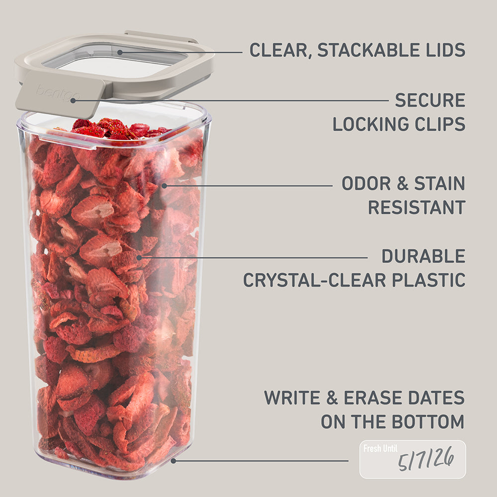 Bentgo® Pantry Airtight Dry Food Storage Containers (10-pcs) - White Stone | Features Include Clear, Stackable Lids, Secure Locking Clips, Odor & Stain Resistant, And More