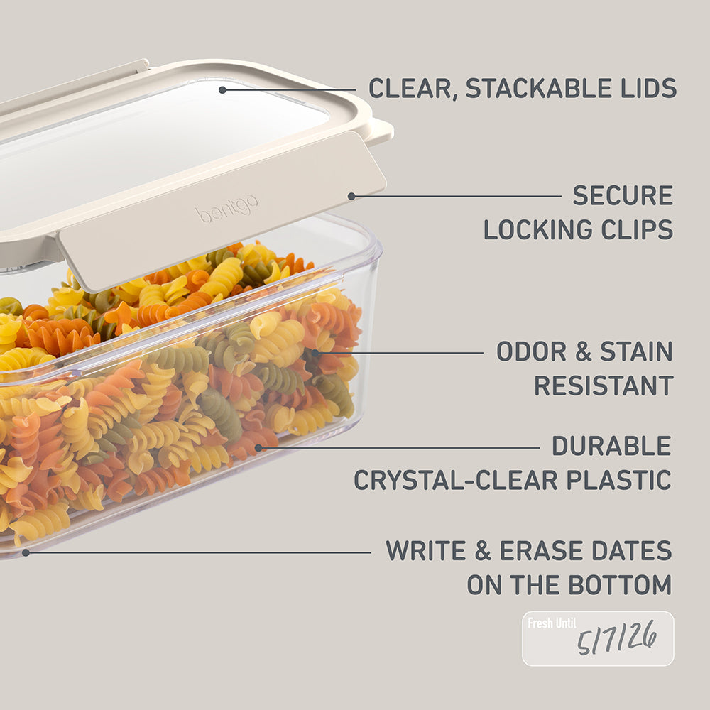 Bentgo® Pantry Airtight Food Storage Containers (22-pcs) - White Stone | Features Include Clear, Stackable Lids, Secure Locking Clips, Odor & Stain Resistant, And More
