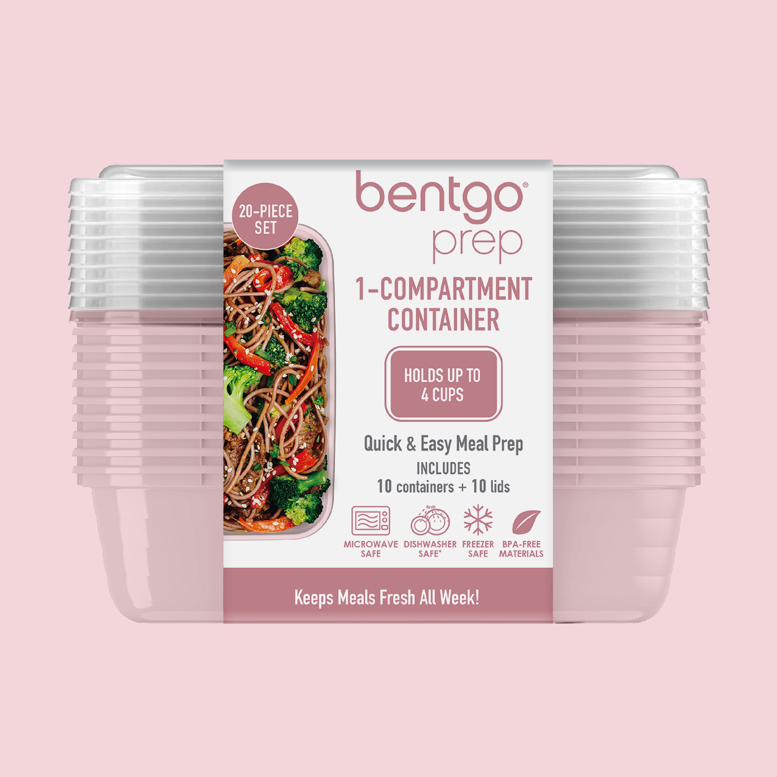 Bentgo® Prep 1-Compartment Meal Prep Containers (20-Piece) - Blush Pink | Packaging