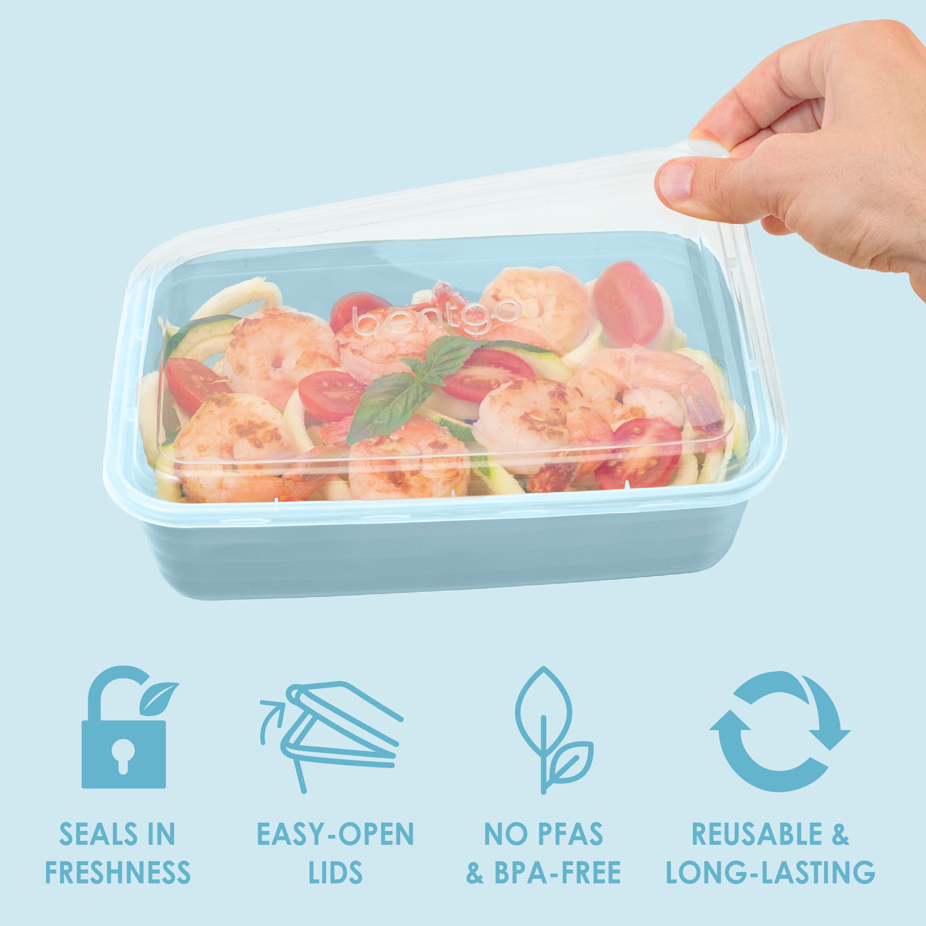 Bentgo® Prep 1-Compartment Meal Prep Containers (20-Piece) - Sky | Seals In Freshness, Easy-Open Lids, NO PFAS & BPA-Free, Reusable & Long-Lasting