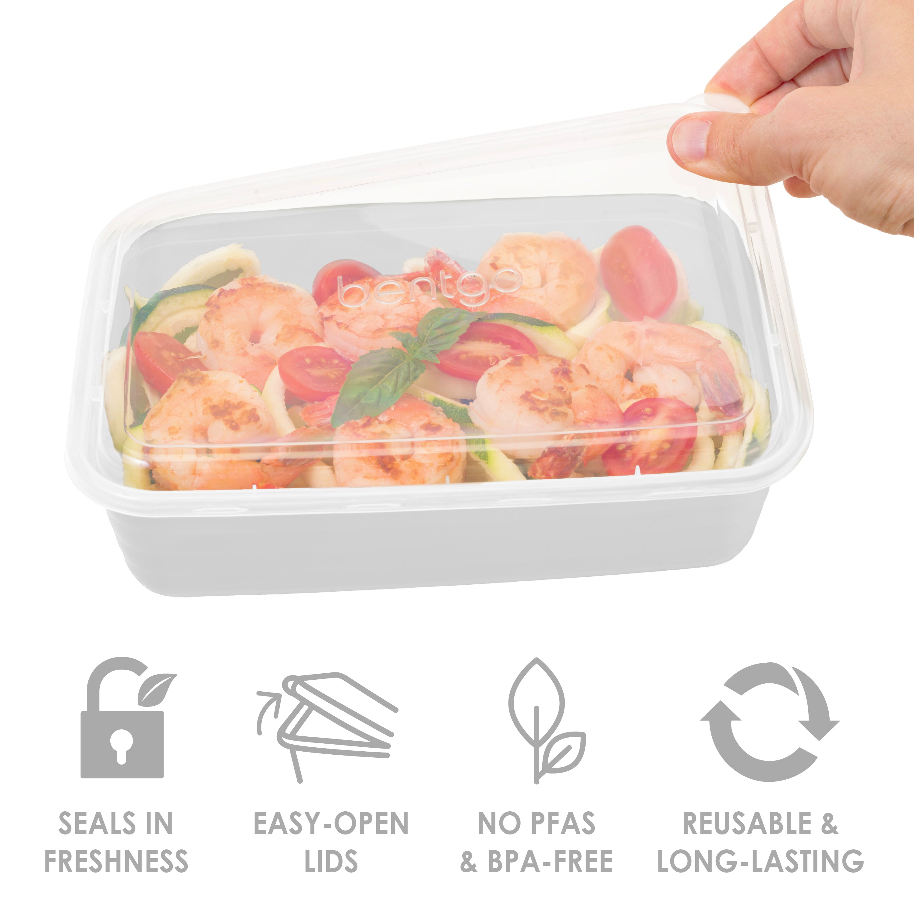 Bentgo® Prep 1-Compartment Meal Prep Containers (20-Piece) - White | Seals In Freshness, Easy-Open Lids, NO PFAS & BPA-Free, Reusable & Long-Lasting