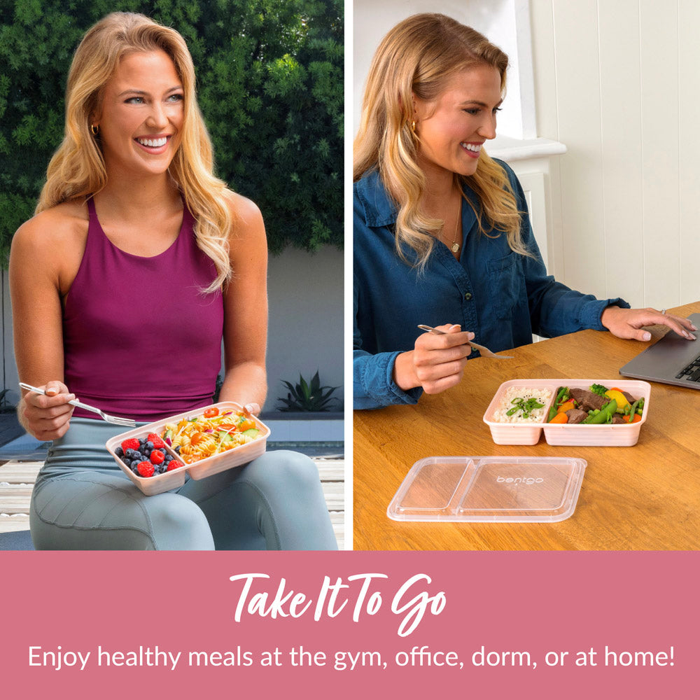 Bentgo Prep 2-Compartment Meal Prep Containers - Blush Pink / Take It To Go - Enjoy Health Meals At The Gym, Office, Dorm, Or At Home!