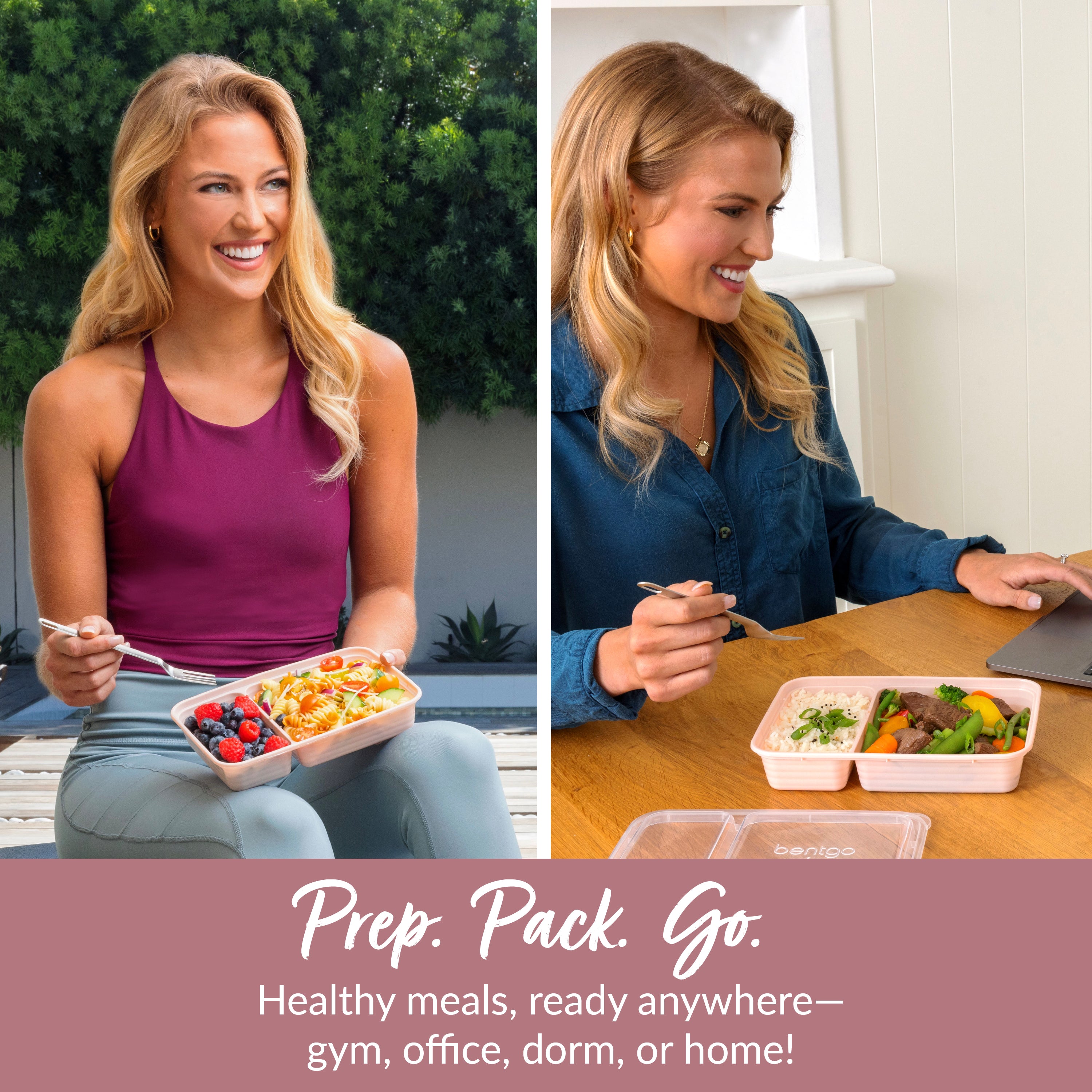 Bentgo® Prep 2-Compartment Meal Prep Containers (20-Piece) - Blush Pink | Prep. Pack. Go. - Healthy Meals, Ready Anywhere - Gym, Office, Dorm, Or Home!