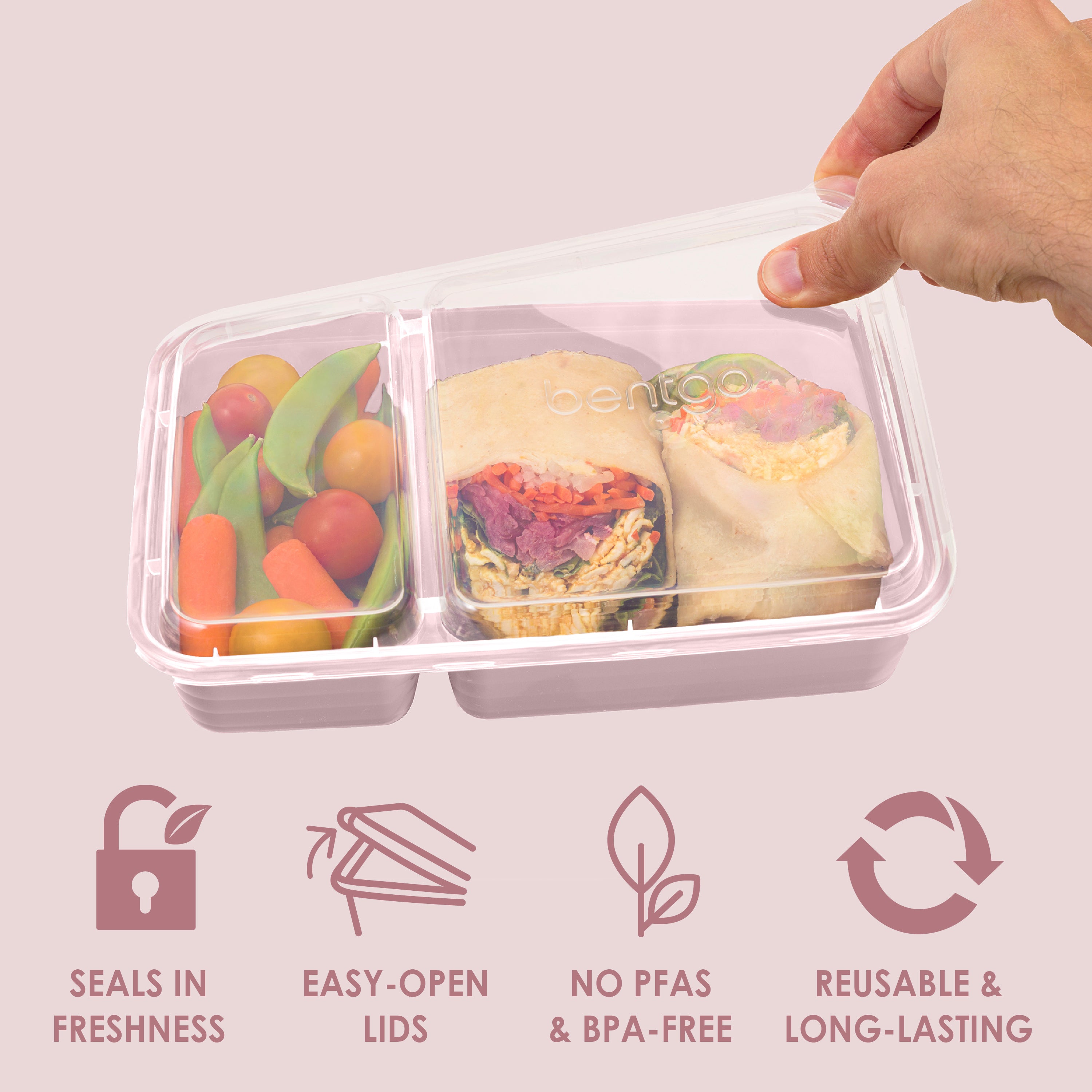 Bentgo® Prep 2-Compartment Meal Prep Containers (20-Piece) - Blush Pink | Seals In Freshness, Easy-Open Lids, NO PFAS & BPA-Free, Reusable & Long-Lasting