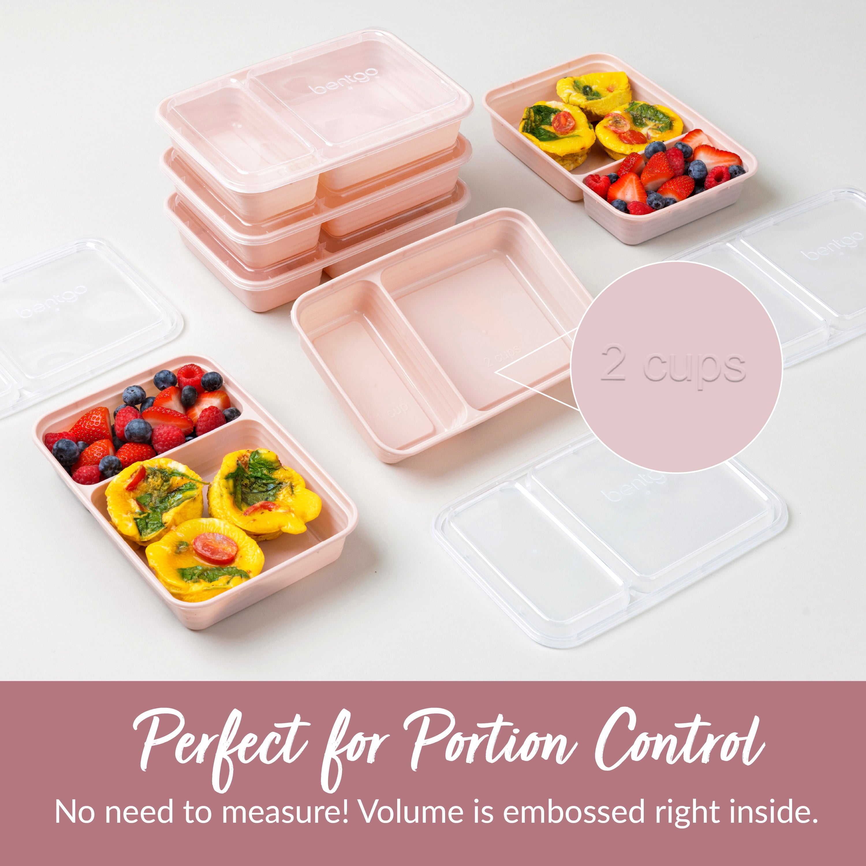 Bentgo® Prep 2-Compartment Meal Prep Containers (20-Piece) - Blush Pink | Perfect For Portion Control - No Need To Measure! Volume Is Embossed Right Inside