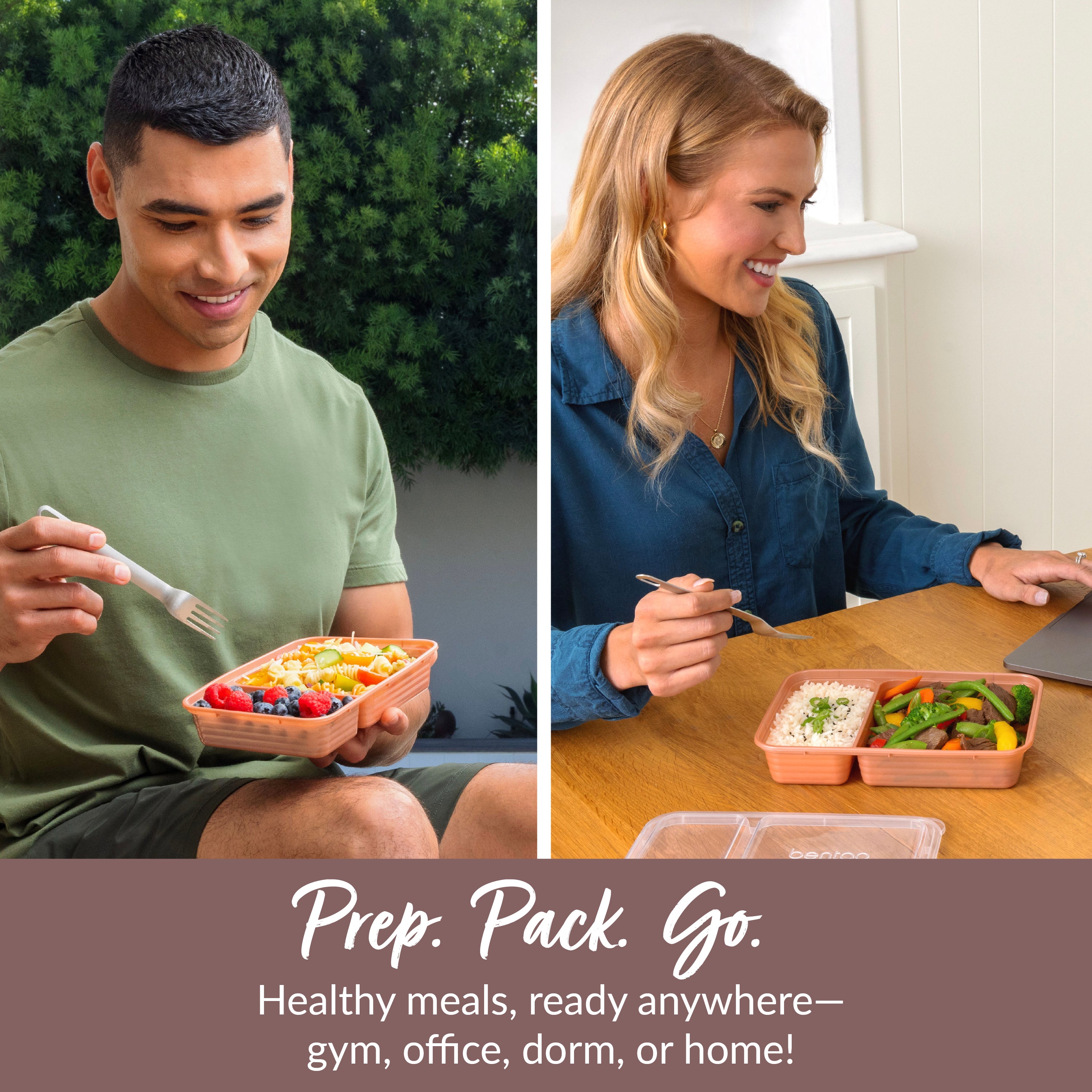 Bentgo® Prep 2-Compartment Meal Prep Containers (20-Piece) - Rose Gold | Prep. Pack. Go. - Healthy Meals, Ready Anywhere - Gym, Office, Dorm, Or Home!