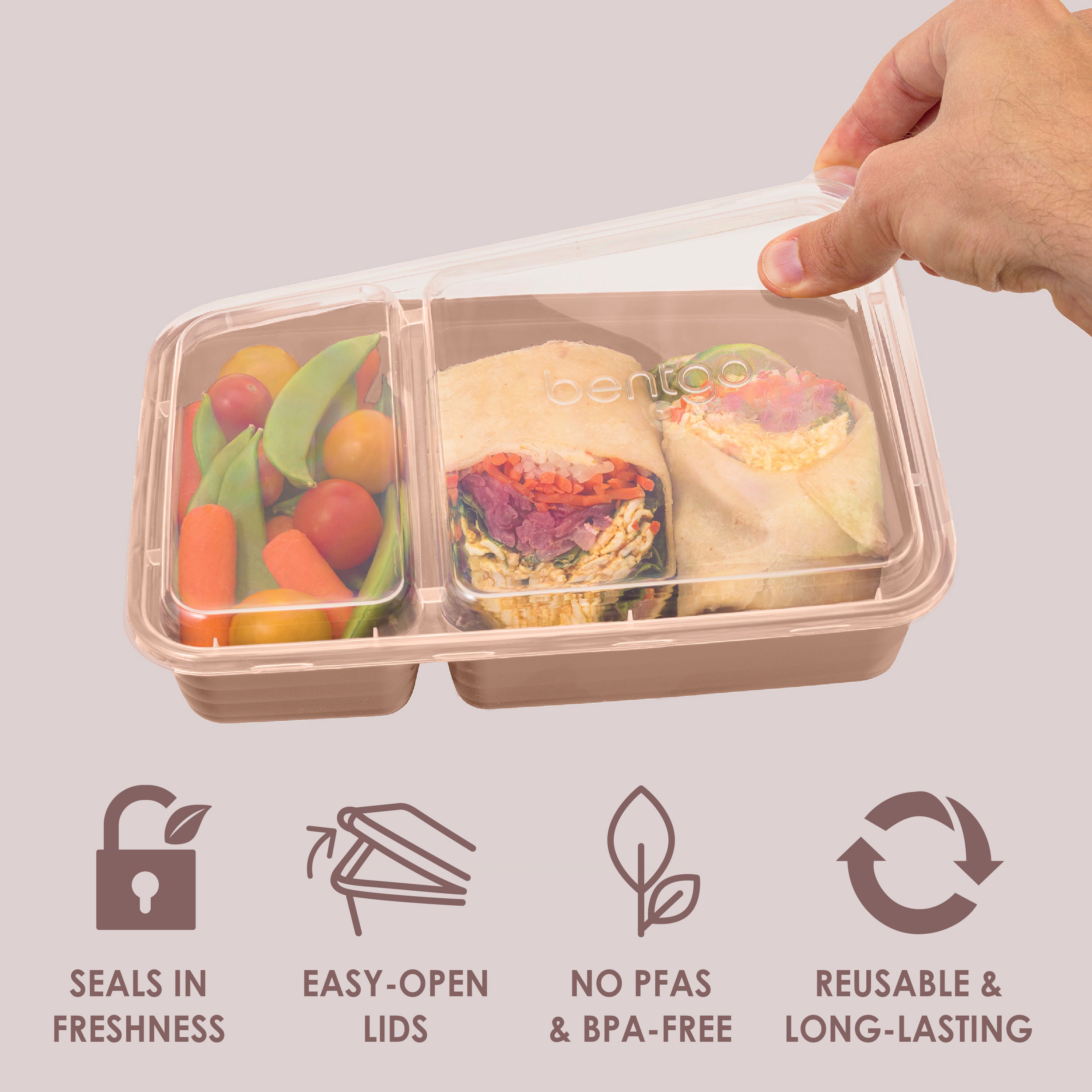 Bentgo® Prep 2-Compartment Meal Prep Containers (20-Piece) - Rose Gold | Seals In Freshness, Easy-Open Lids, NO PFAS & BPA-Free, Reusable & Long-Lasting
