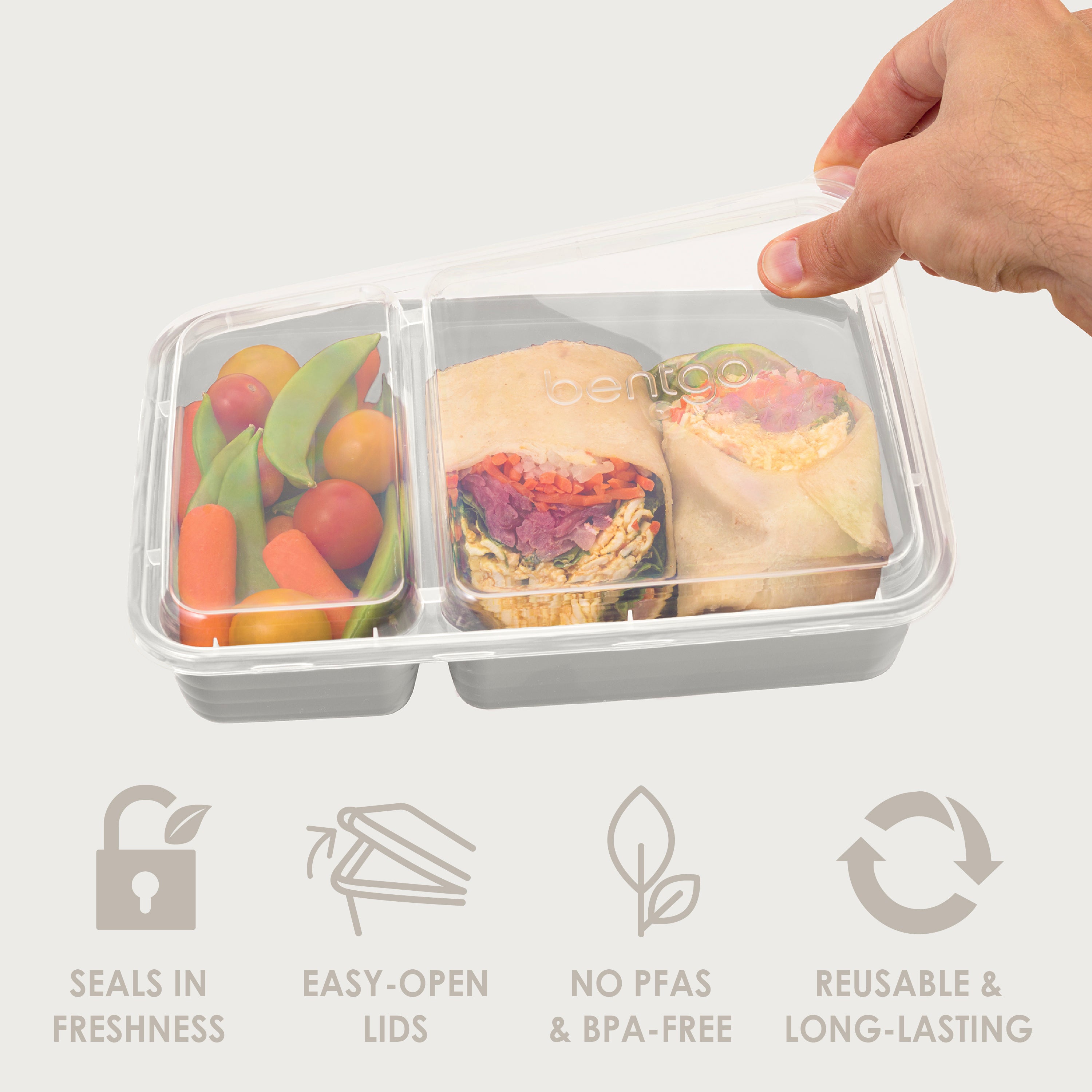 Bentgo® Prep 2-Compartment Meal Prep Containers (20-Piece) - Whisper Gray | Seals In Freshness, Easy-Open Lids, NO PFAS & BPA-Free, Reusable & Long-Lasting