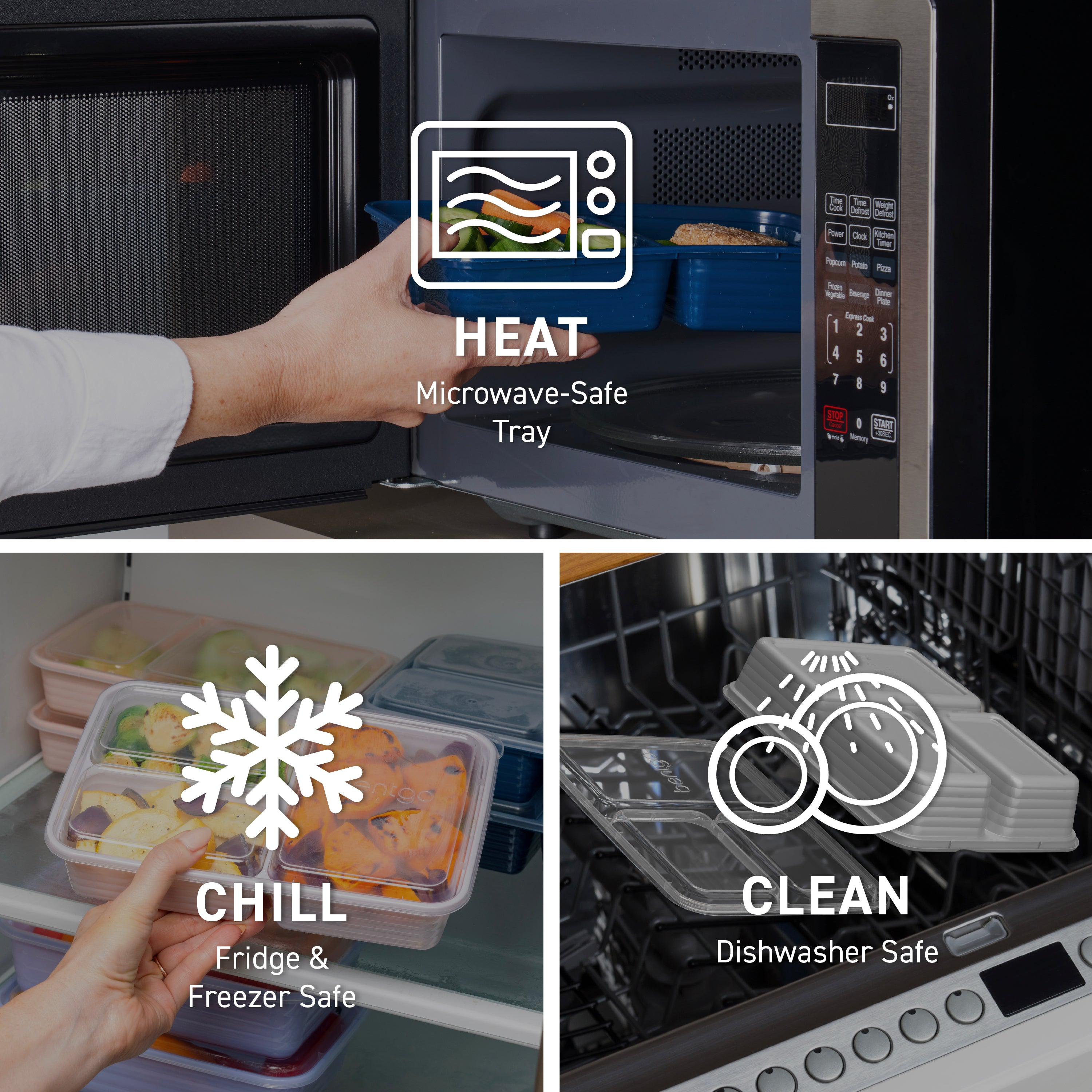 Bentgo® Prep 3-Compartment Meal Prep Containers (20-Piece) - Lilac | Microwave-Safe Tray, Fridge & Freezer Safe, And Dishwasher Safe