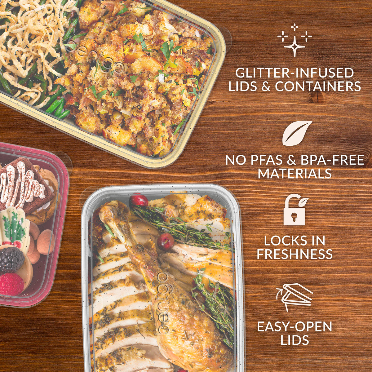 Bentgo® Prep Deep-Dish Holiday Food Storage Set (30-Pieces) | Glitter-Infused Lids & Containers, No PFAs & BPA-Free Materials, Locks In Freshness, And Easy-Open Lids