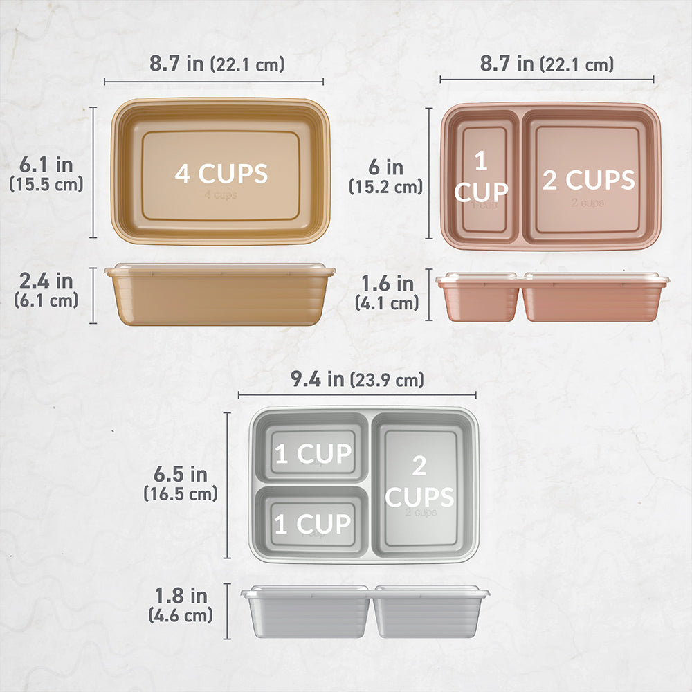 Bentgo® Prep 60-Piece Meal Prep Kit - Gleam Metallics | Dimensions