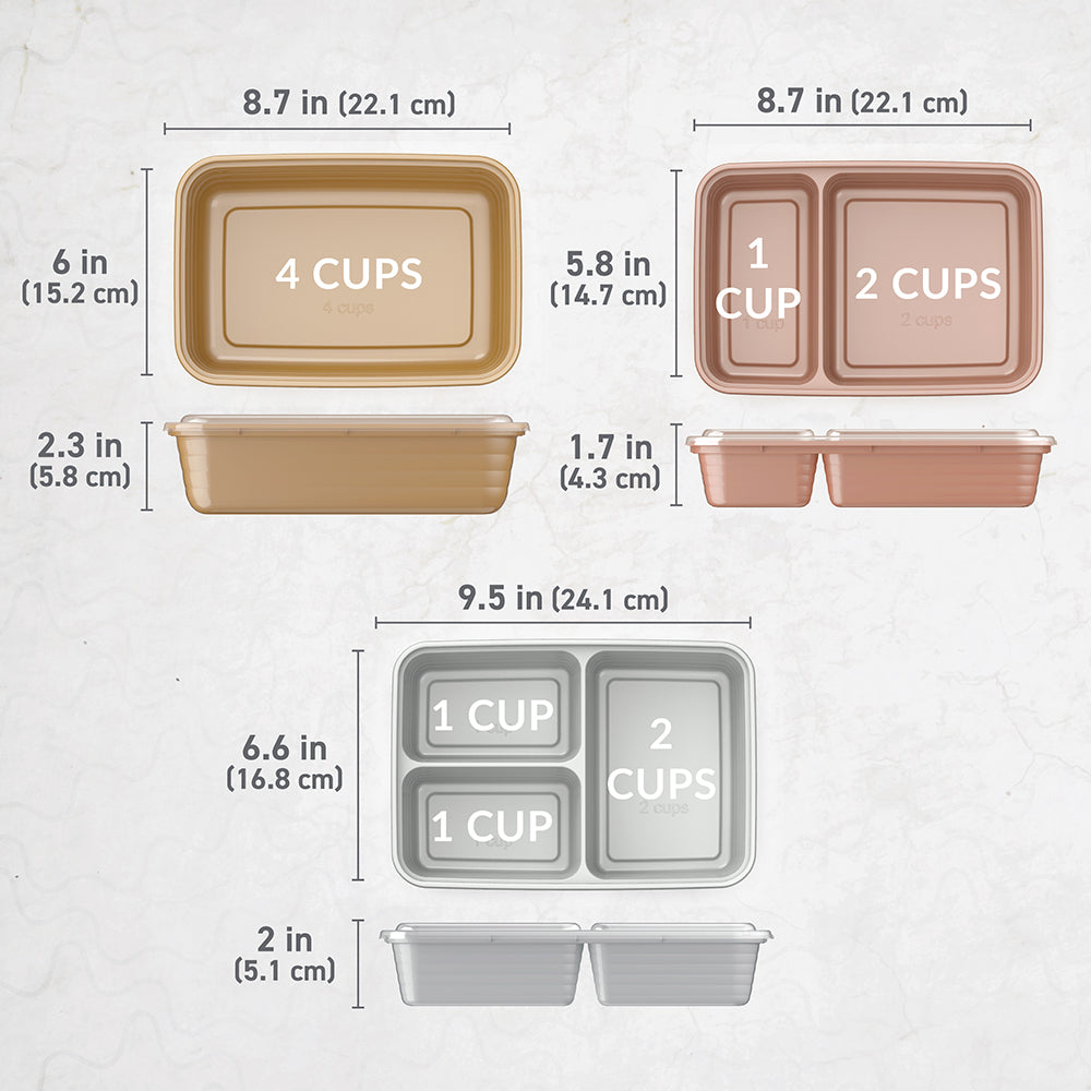 Bentgo® Prep 60-Piece Meal Prep Kit - Gleam Metallics | Dimensions