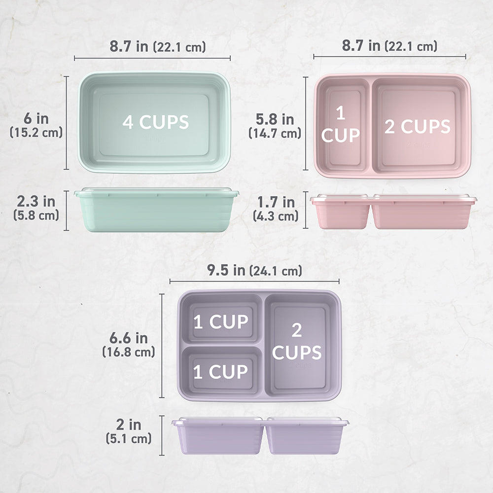 Bentgo® Prep 60-Piece Meal Prep Kit - Floral Pastels | Dimensions