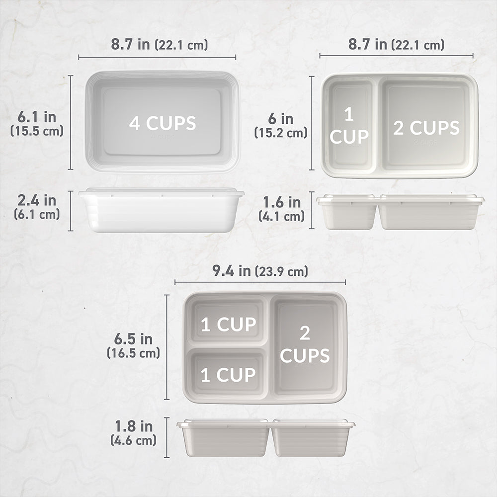 Bentgo® Prep 60-Piece Meal Prep Kit - White Stone | Dimensions