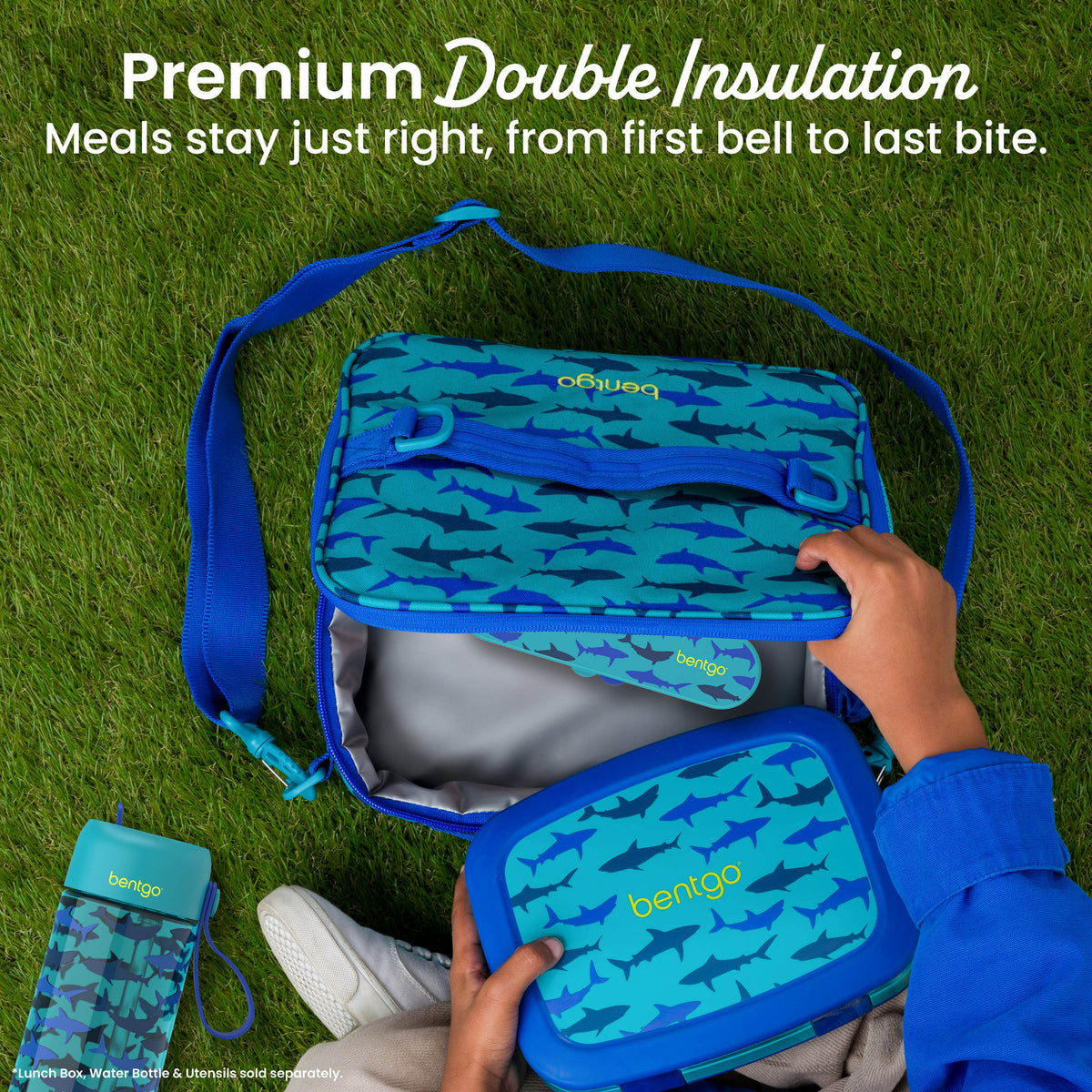 Bentgo® Kids Prints Lunch Bag - Sharks | Premium Double Insulation - Meals Stay Just Right, From First Bell To Last Bite