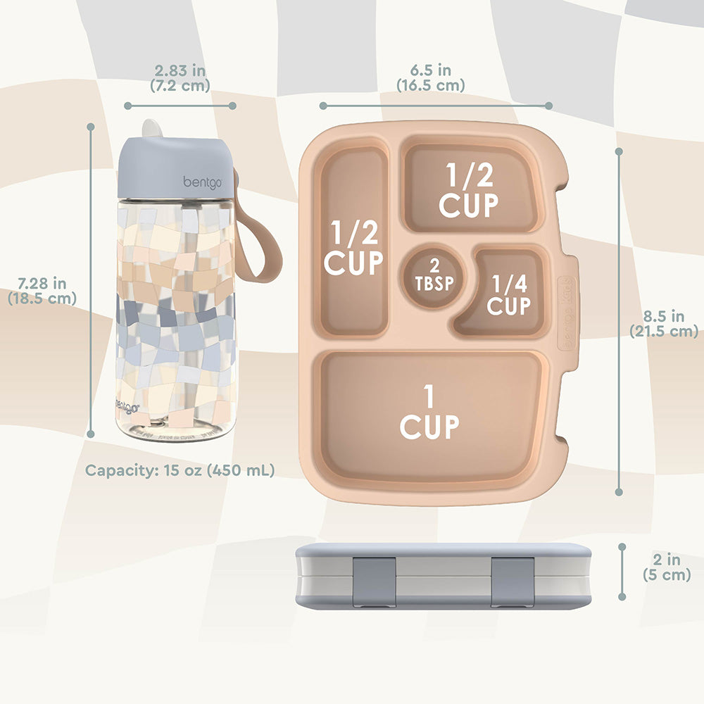 Bentgo Kids Whimsy & Wonder Prints Pack - Checker Gradient | Lunch Box And Water Bottle Dimensions + What’s In The Box