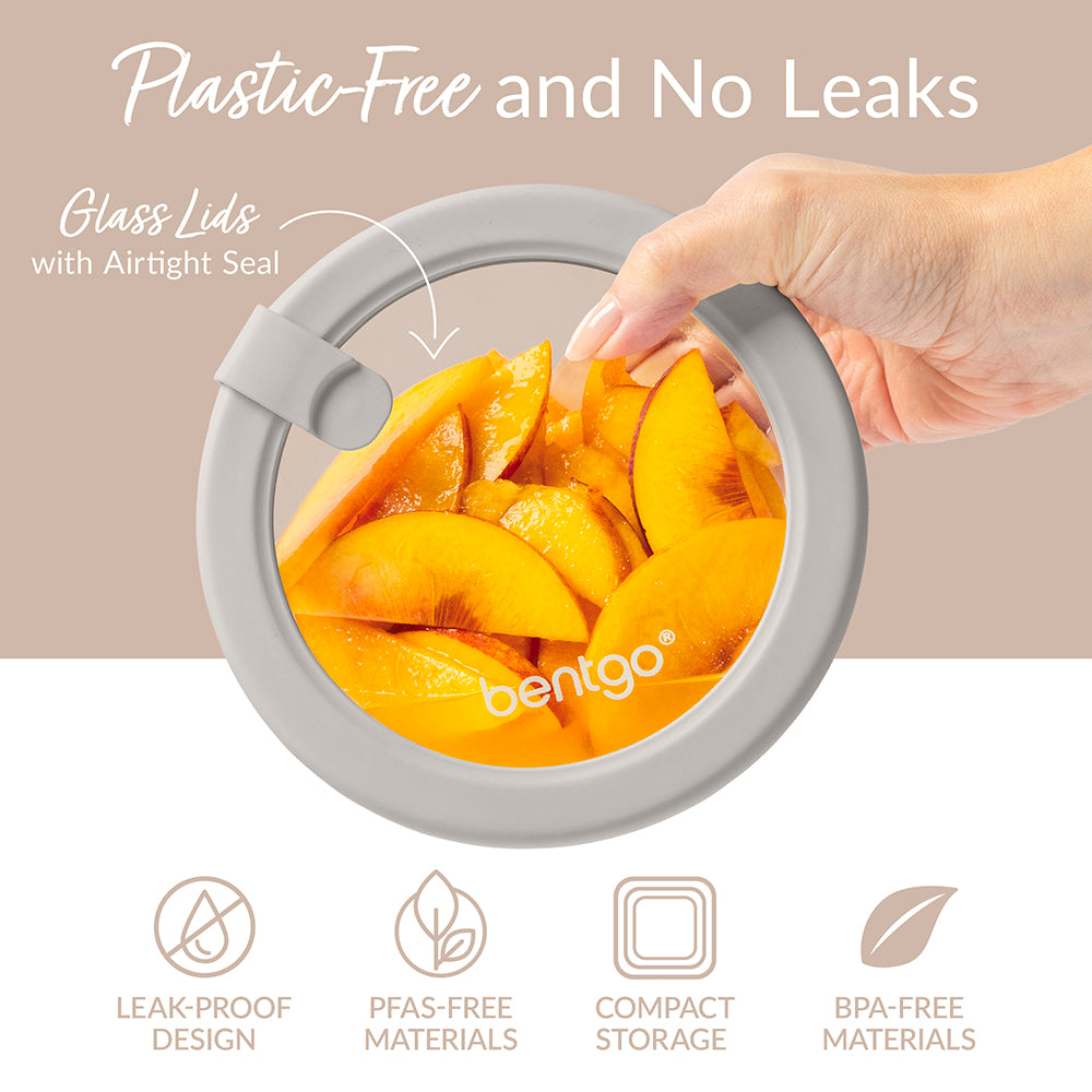 Bentgo Signature Glass Food Storage Set (10-Piece) - White Stone | Plastic-Free & No Leaks - Leak-Proof Design, PFAS-Free, BPA-Free, And Compact Storage