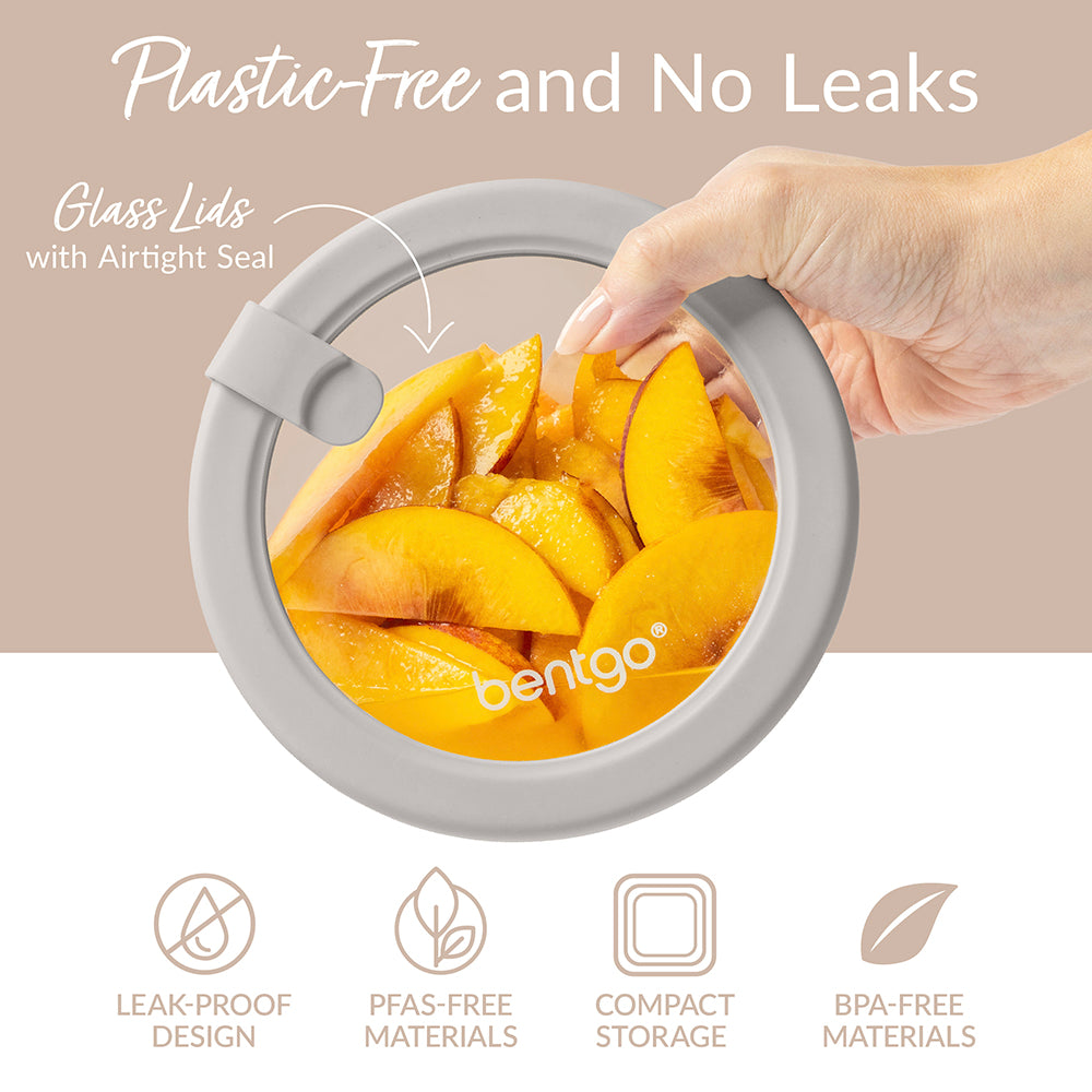 Bentgo Signature Glass Food Storage Set (4-Piece) | Plastic-Free And No Leaks - Leak-Proof Design, PFAS-Free Materials, Compact Storage, And Made WIth BPA-Free Materials