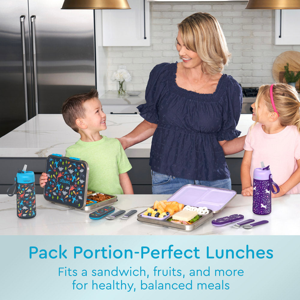 Bentgo® Kids Stainless Steel Prints Lunch Box - Dinosaur | Pack Portion-Perfect Lunches - Fits A Sandwich, Fruits, And More For Healthy, Balanced Meals
