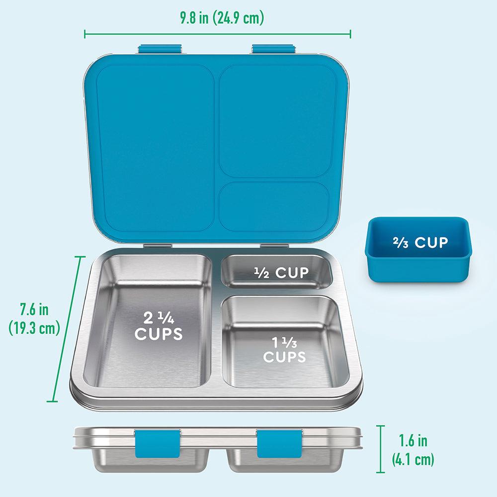 Bentgo® Kids Stainless Steel Prints Lunch Box - Dinosaur | What’s In The Box + Dimensions