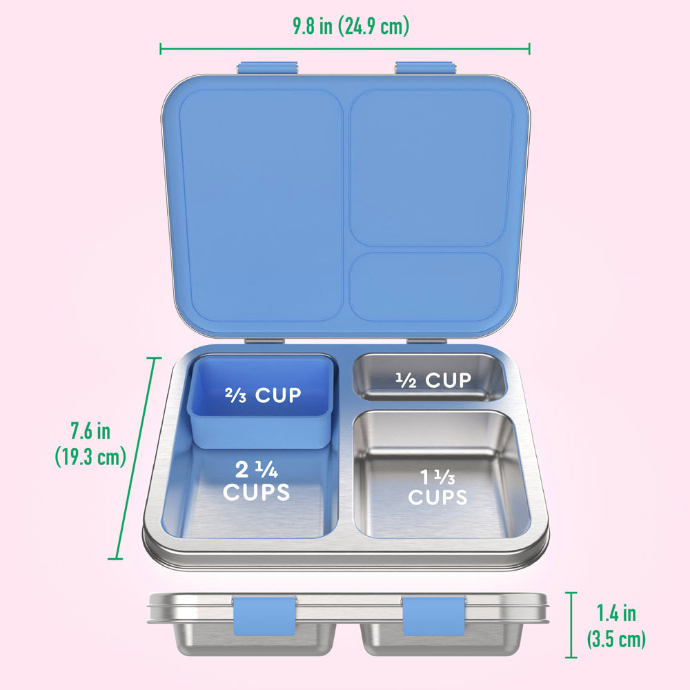 Bentgo® Kids Stainless Steel Prints Lunch Box - Rainbows and Butterflies | What’s In The Box + Dimensions