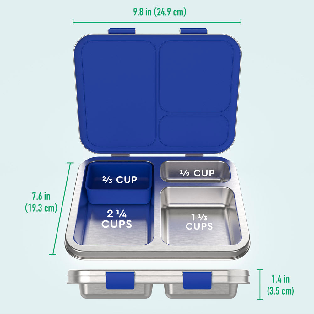 Bentgo® Kids Stainless Steel Prints Lunch Box - Sharks | What’s In The Box + Dimensions