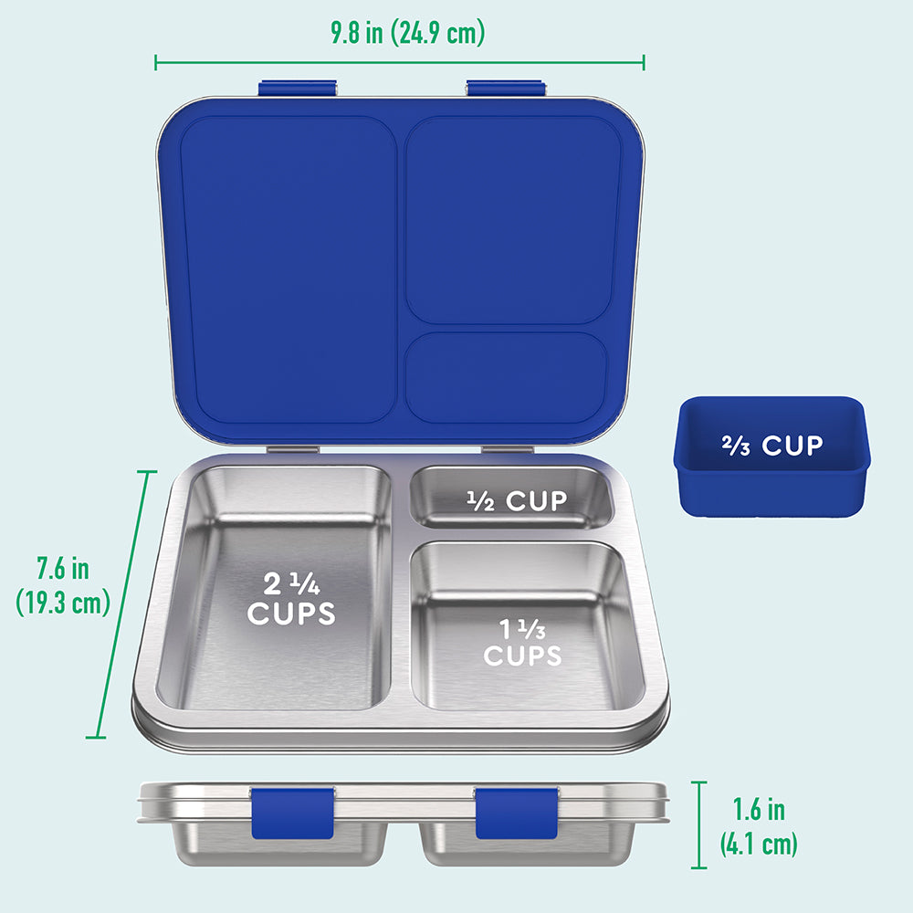 Bentgo® Kids Stainless Steel Prints Lunch Box - Sharks | What’s In The Box + Dimensions