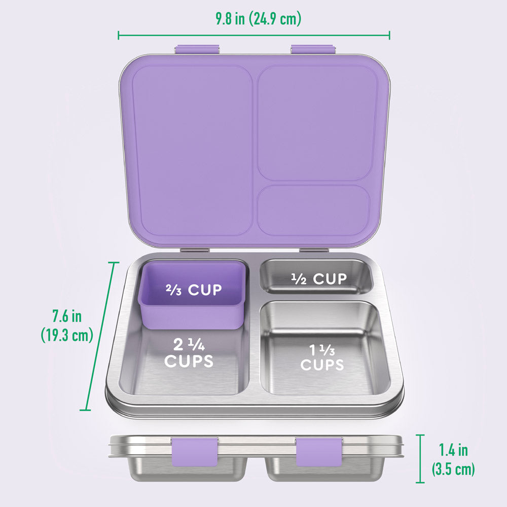 Bentgo® Kids Stainless Steel Prints Lunch Box - Unicorn | What’s In The Box + Dimensions