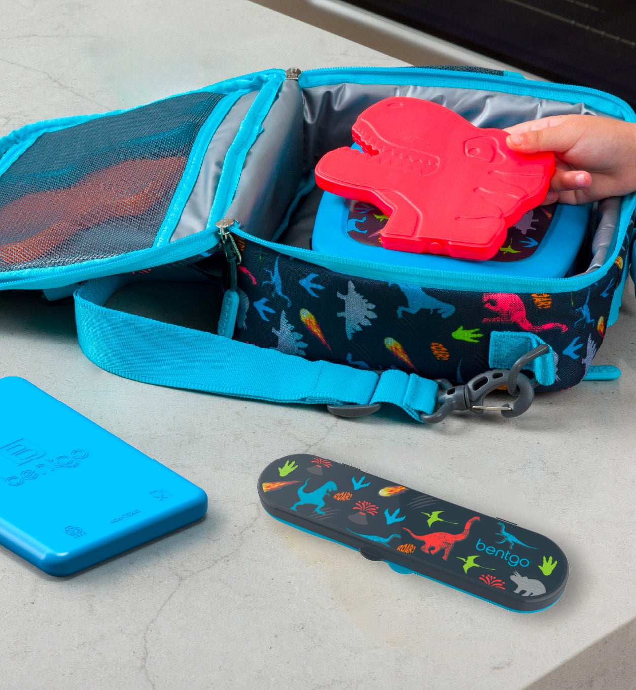 Lunch box with utensils and ice cooler