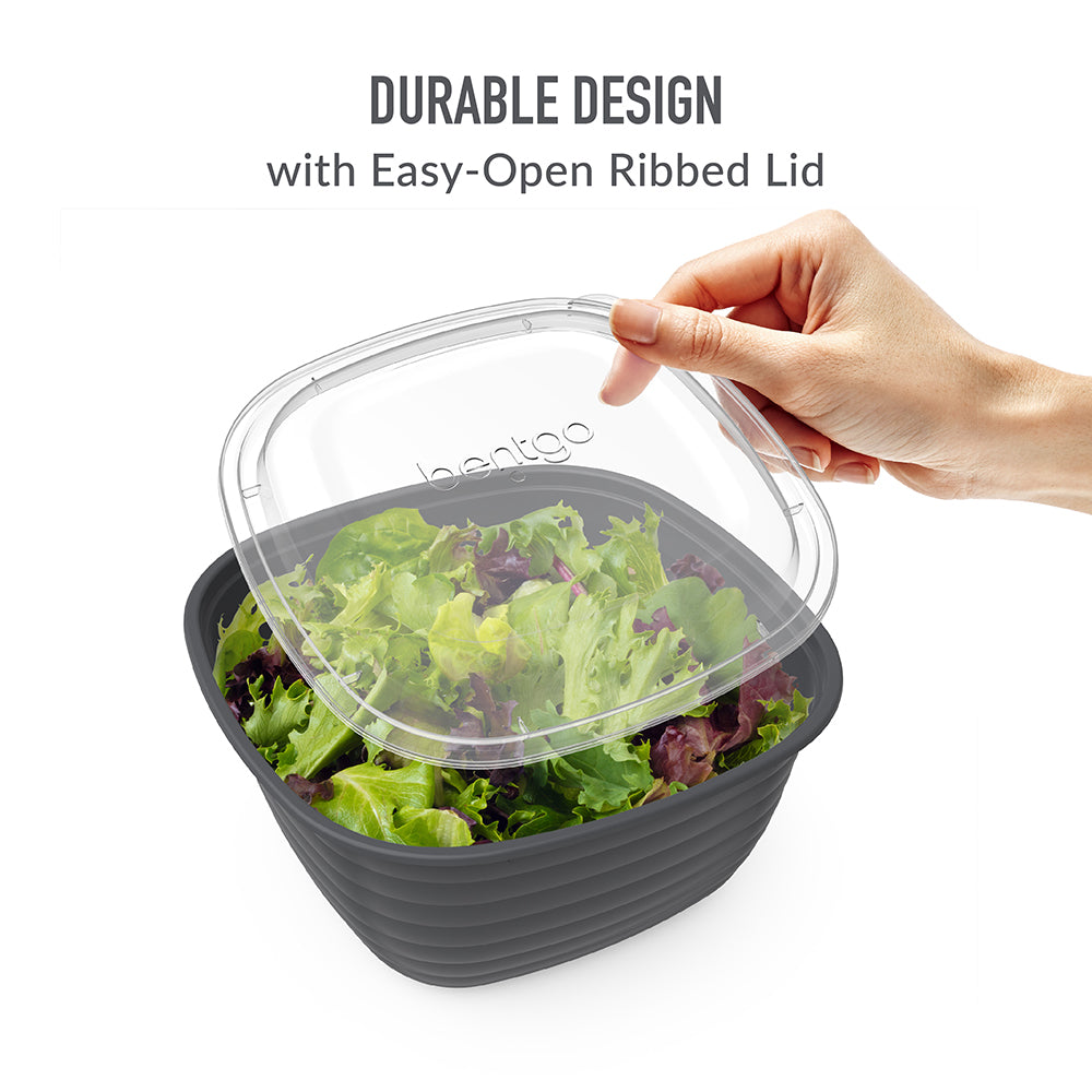 Bentgo® Prep 1-Compartment Bowls - Graphite | Durable Design With Easy-Open Ribbed Lid