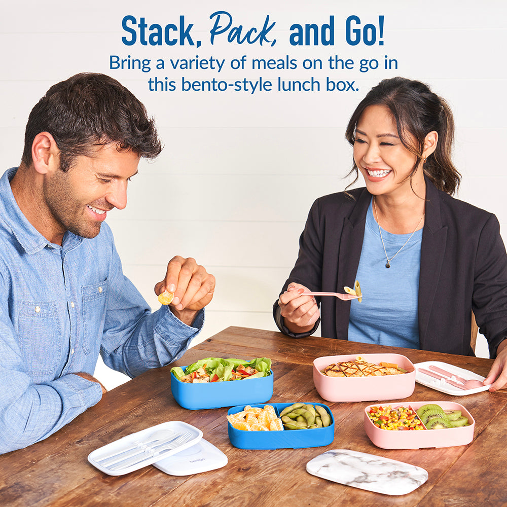 Bentgo® Classic Lunch Box (2-Pack) - Blue | Stack, Pack, And Go! - Bring A Variety Of Meals On The Go In This Bento-Style Lunch Box