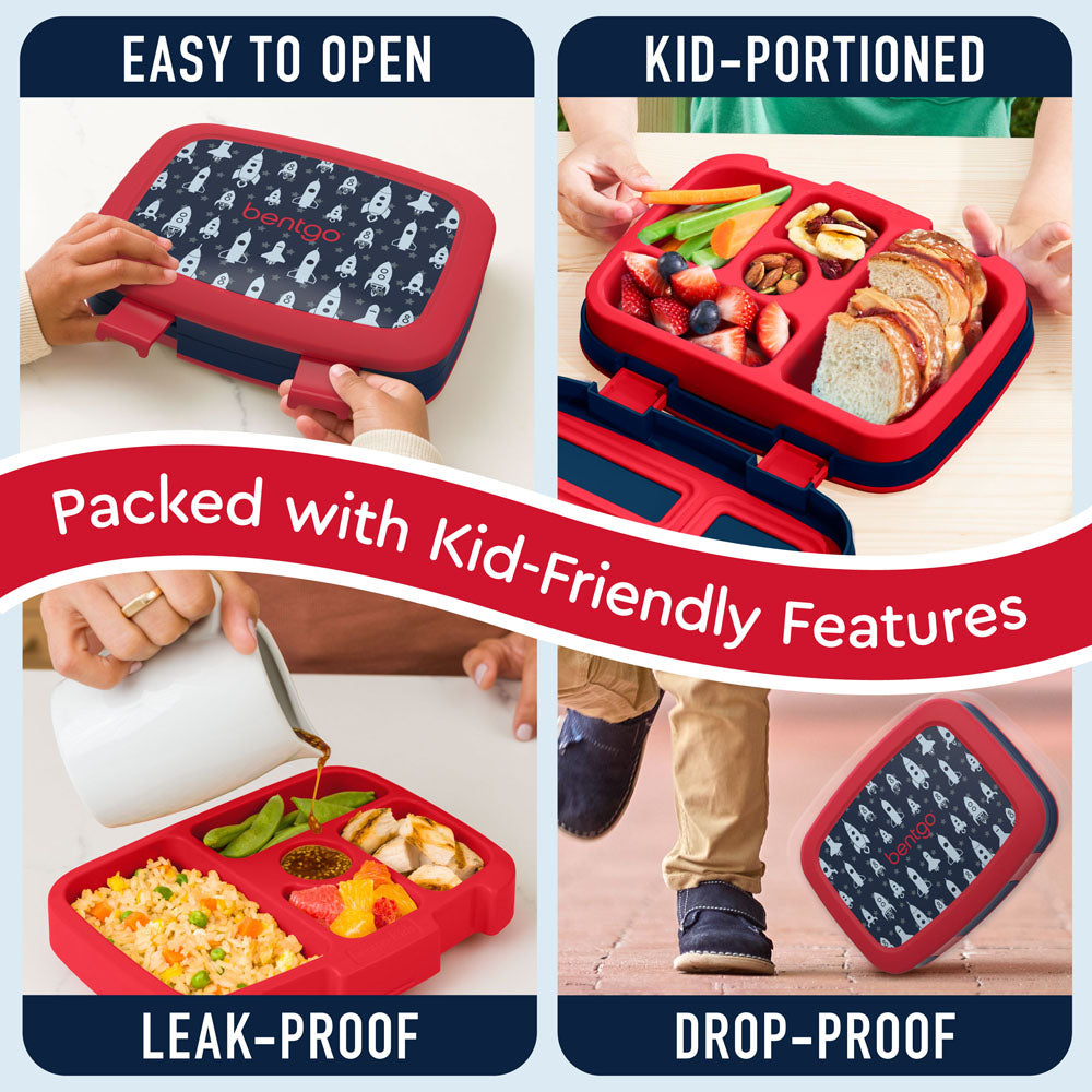 Bentgo® Kids Prints Lunch Box (2-Pack) - Space Rockets | Kids Lunch Box Packed With Kid-Friendly Features Such As Easy To Open And Drop-Proof