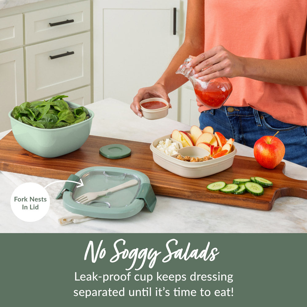 Bentgo® Salad Container (2-Pack) - Khaki Green | No Soggy Salads - Leak-Proof Cup Keeps Dressing Separated Until It’s Time To Eat!