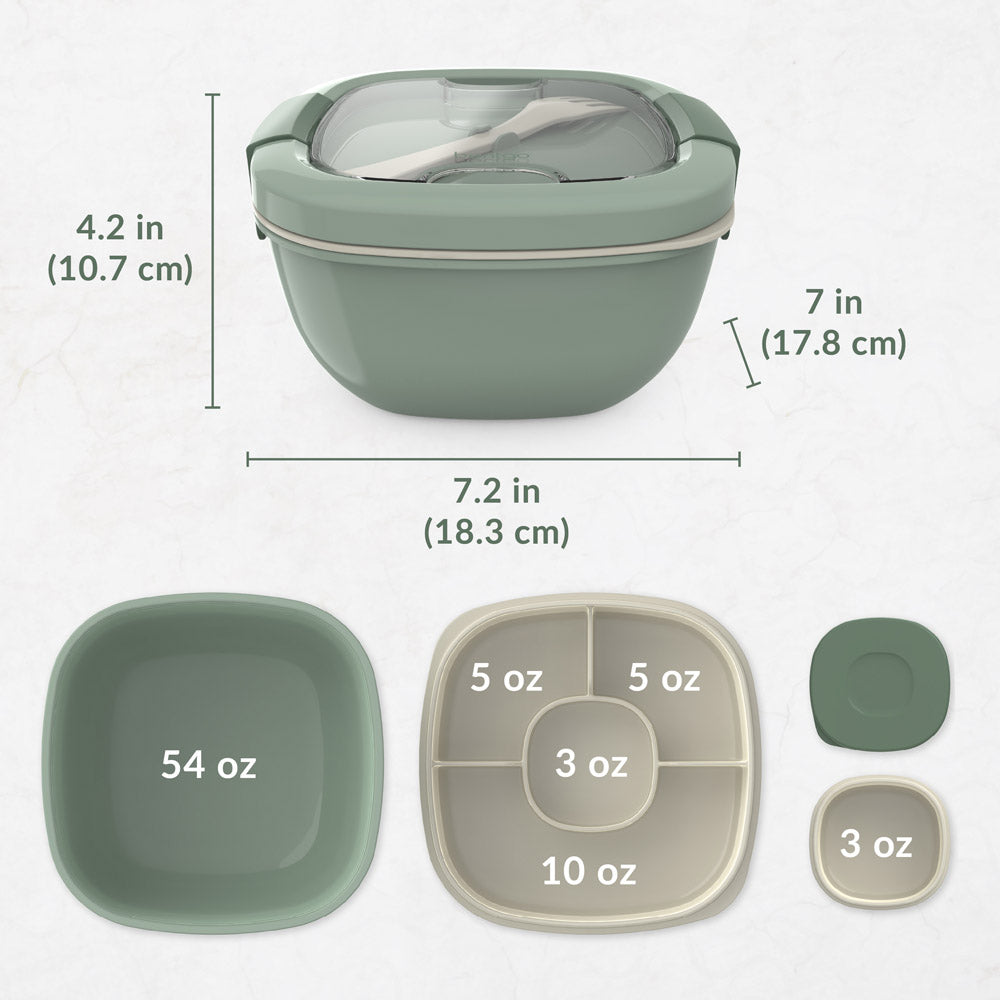 Bentgo® Salad Container (2-Pack) - Khaki Green | Dimensions