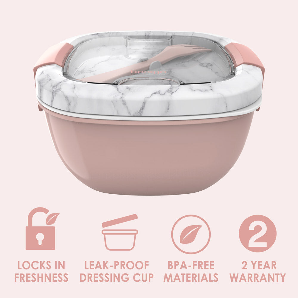 Bentgo® Salad Container (2-Pack) - Blush Marble | Locks In Freshness With A Leak-Proof Dressing Cup And Made With BPA-Free Materials