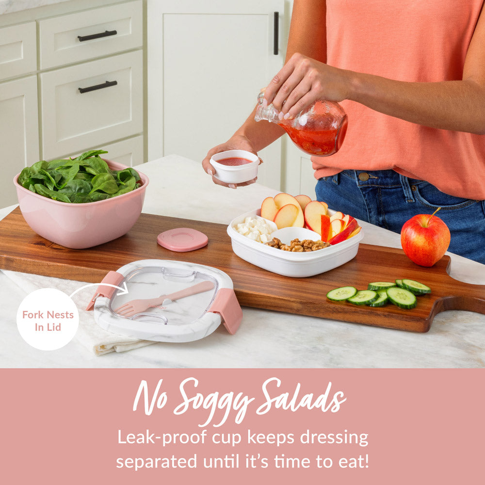 Bentgo® Salad Container (2-Pack) - Blush Marble | No Soggy Salads - Leak-Proof Cup Keeps Dressing Separated Until It’s Time To Eat!