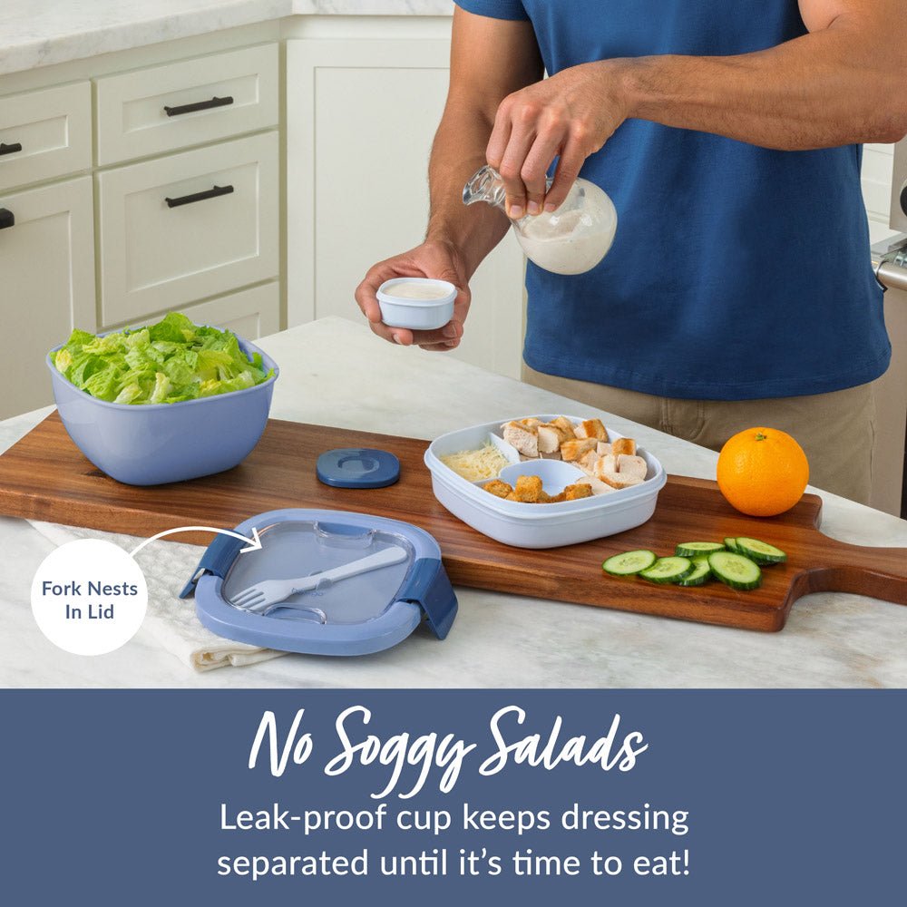 Bentgo® Salad Container (2-Pack) - Slate | No Soggy Salads - Leak-Proof Cup Keeps Dressing Separated Until It’s Time To Eat!