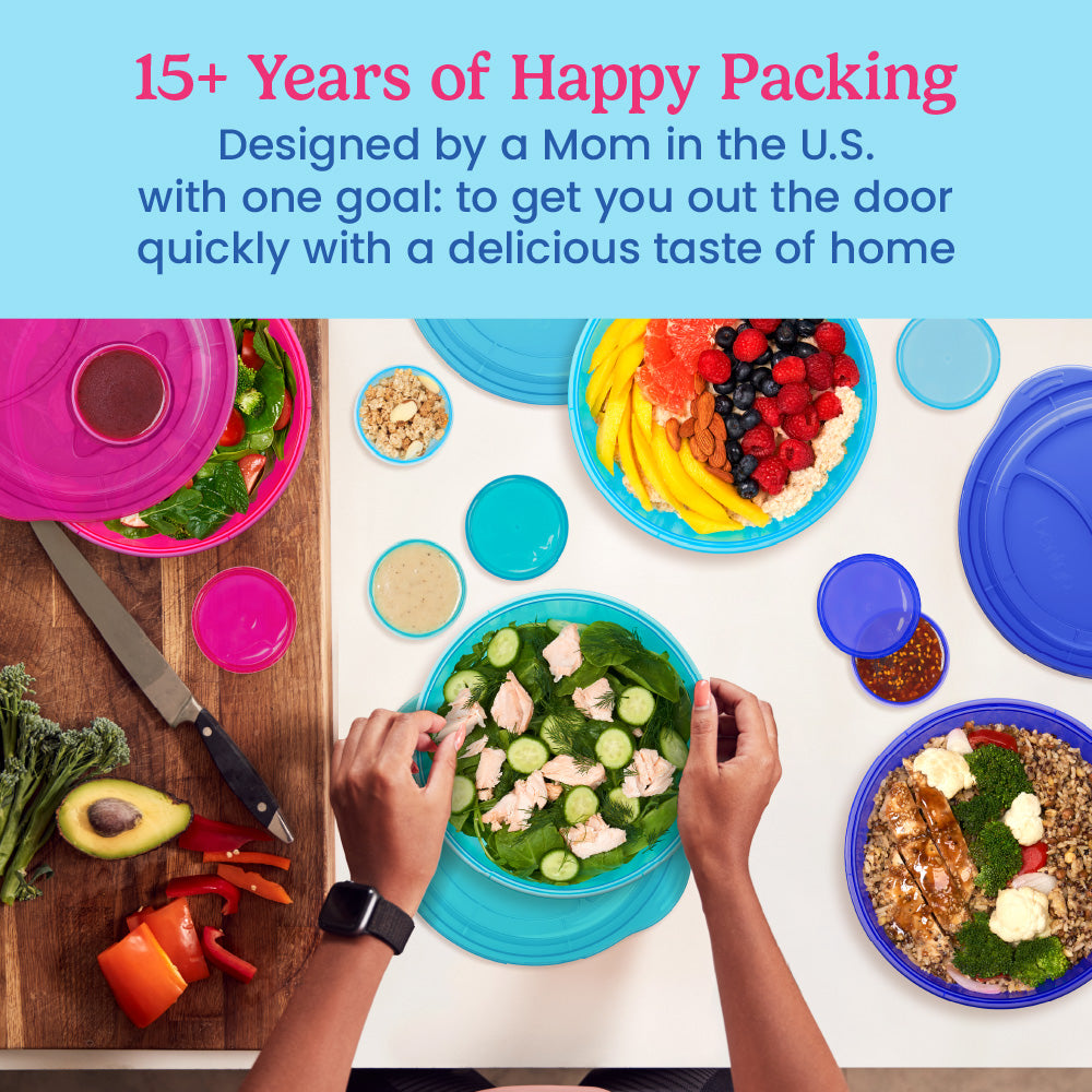 Bentgo Easyboxes™ Salad-to-Go Containers 8-Piece Set - Jewel Brights | 15+ Years of Happy Packing - Designed by a Mom in the U.S. with one goal: to get you out the door quickly with a delicious taste of home