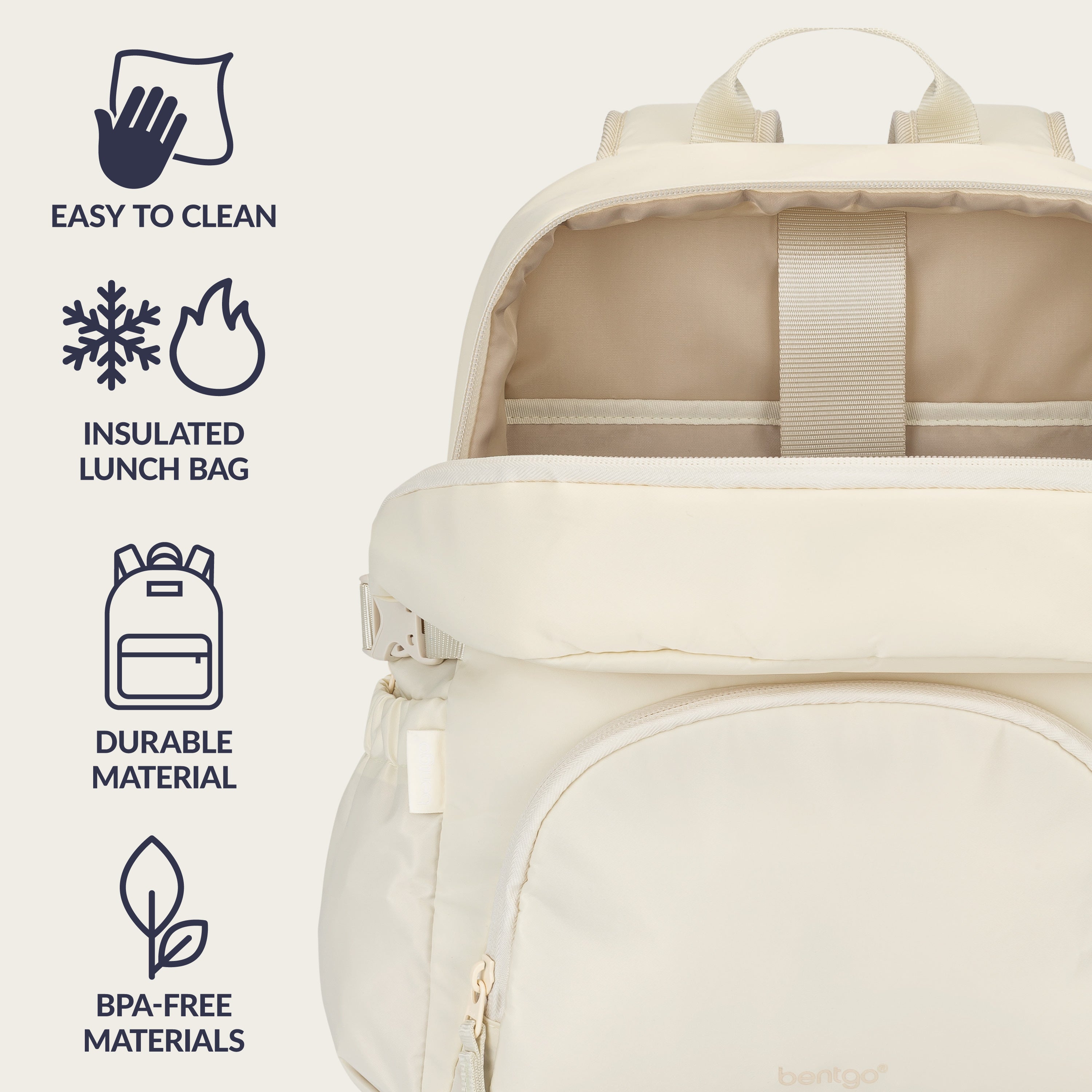 Bentgo® 2-in-1 Backpack & Lunch Bag - Bone | Easy To Clean, Insulated Lunch Bag, Durable Material, And Made With BPA-Free Materials