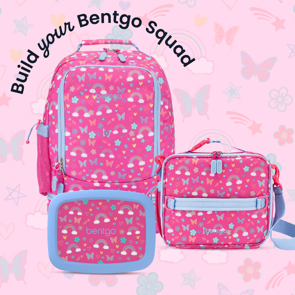 Bentgo® Kids Prints 2-in-1 Backpack & Lunch Bag - Rainbows and Butterflies | Build Your Bentgo Squad