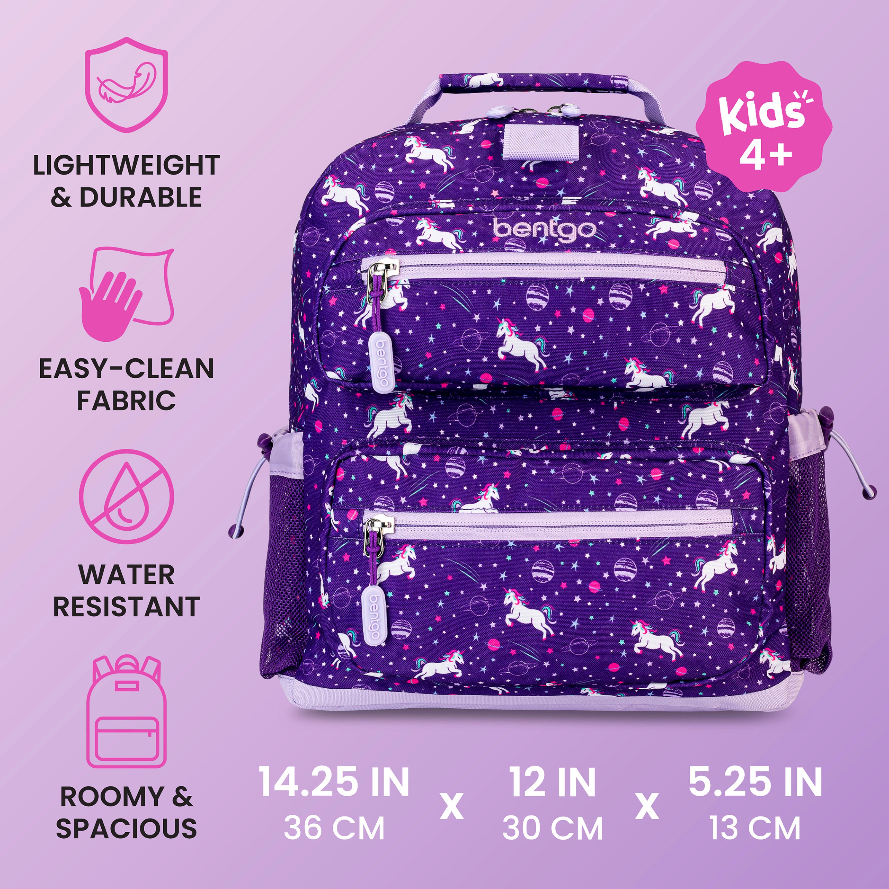 Bentgo Kids Prints Backpack - Unicorn | Lightweight & Durable, Easy-Clean Fabric, Water-Resistant, Roomy & Spacious - Product Dimensions