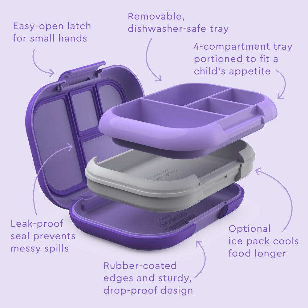 Bentgo® Kids Chill Lunch Box (2-Pack) - Purple | Kids Lunch Box Features Include Easy To Open And Close Latches, Leak-Proof Technology Keeps Lunch Fresh And Mess-Free, And Rubber-Coated Edges And Sturdy, Drop-Proof Design