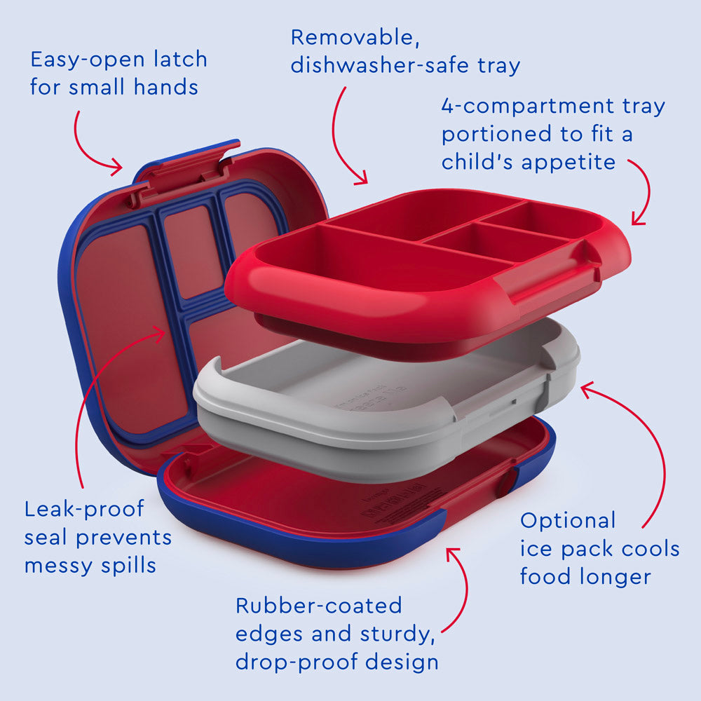 Bentgo® Kids Chill Lunch Box (2-Pack) - Red/Royal | Kids Lunch Box Features Include Easy To Open And Close Latches, Leak-Proof Technology Keeps Lunch Fresh And Mess-Free, And Rubber-Coated Edges And Sturdy, Drop-Proof Design