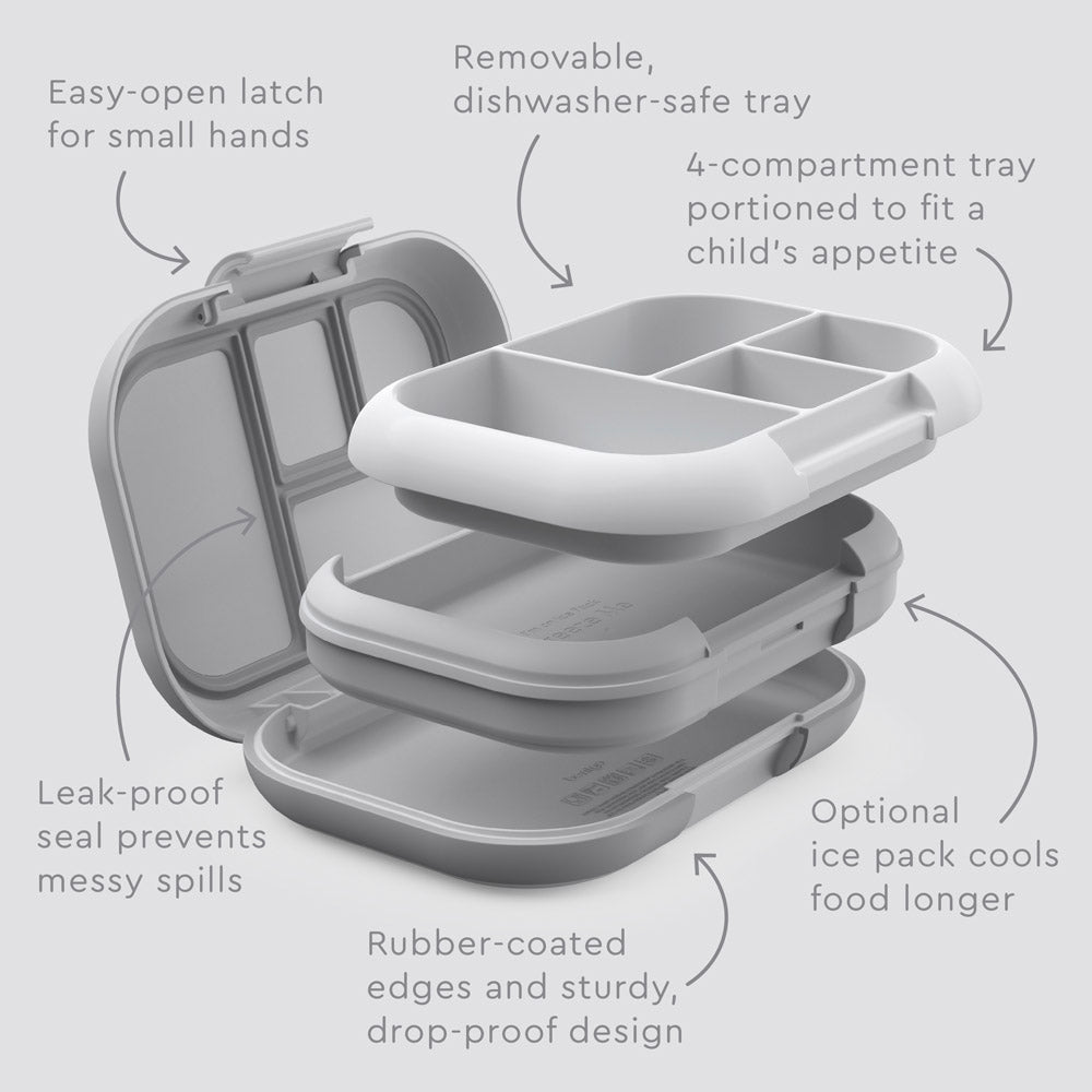 Bentgo® Kids Chill Lunch Box (2-Pack) - Gray | Kids Lunch Box Features Include Easy To Open And Close Latches, Leak-Proof Technology Keeps Lunch Fresh And Mess-Free, And Rubber-Coated Edges And Sturdy, Drop-Proof Design