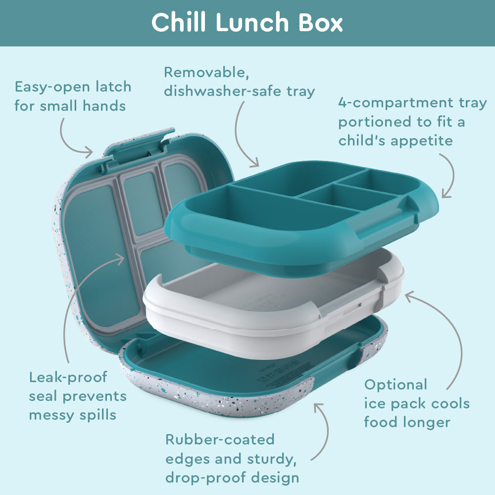 Bentgo® Kids Chill Lunch Box & 2 Extra Trays with Lids - Truly Teal Speckle | Kids Lunch Box Features Include Easy To Open And Close Latches, Leak-Proof Technology Keeps Lunch Fresh And Mess-Free, And Rubber-Coated Edges And Sturdy, Drop-Proof Design