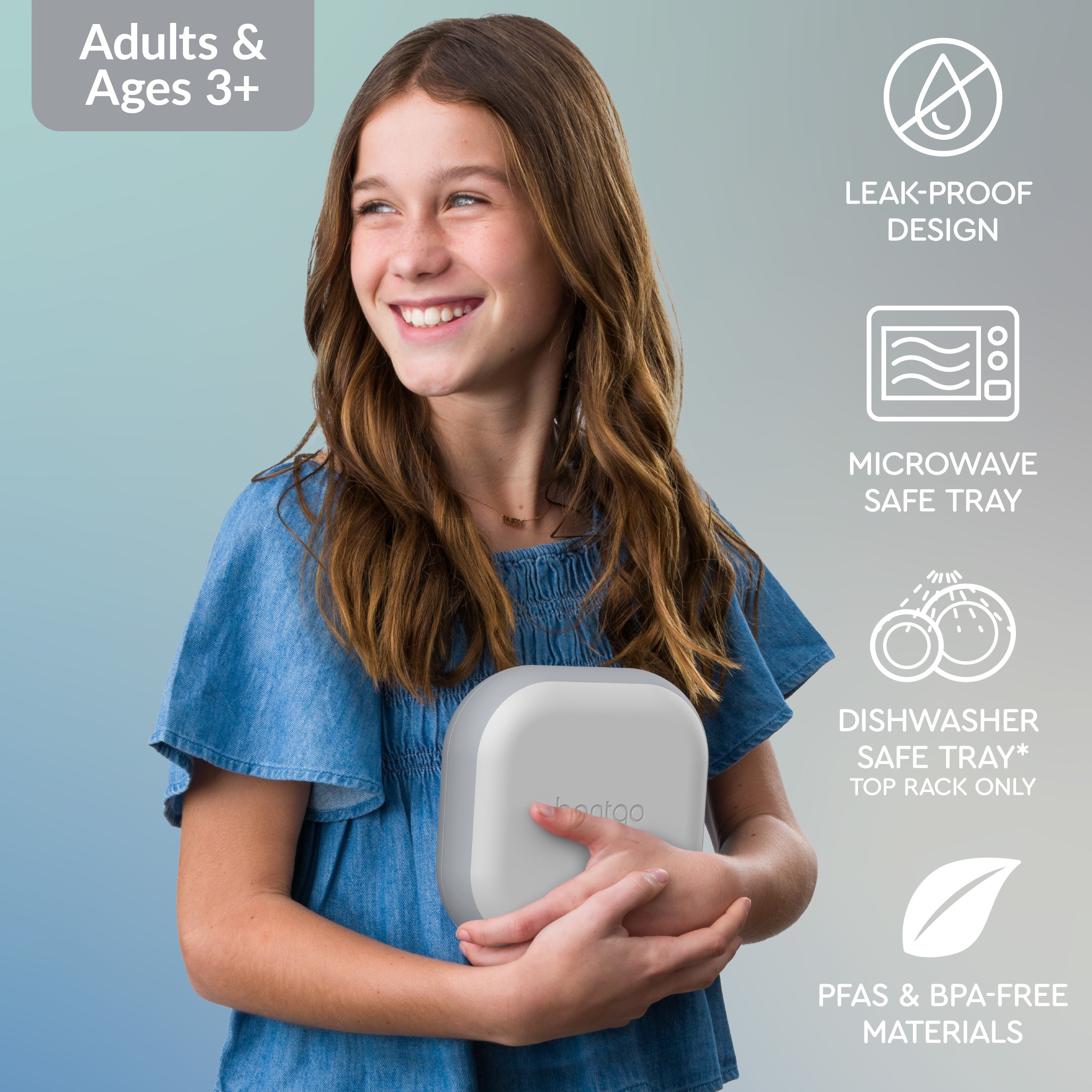 Bentgo® Chill Mini Lunch Box - Crisp Grays | Leak-Proof Lunch Box Design, Microwave Safe Tray, Dishwasher Safe Tray (Top Rack Only) , And Made With PFAS & BPA-Free Materials